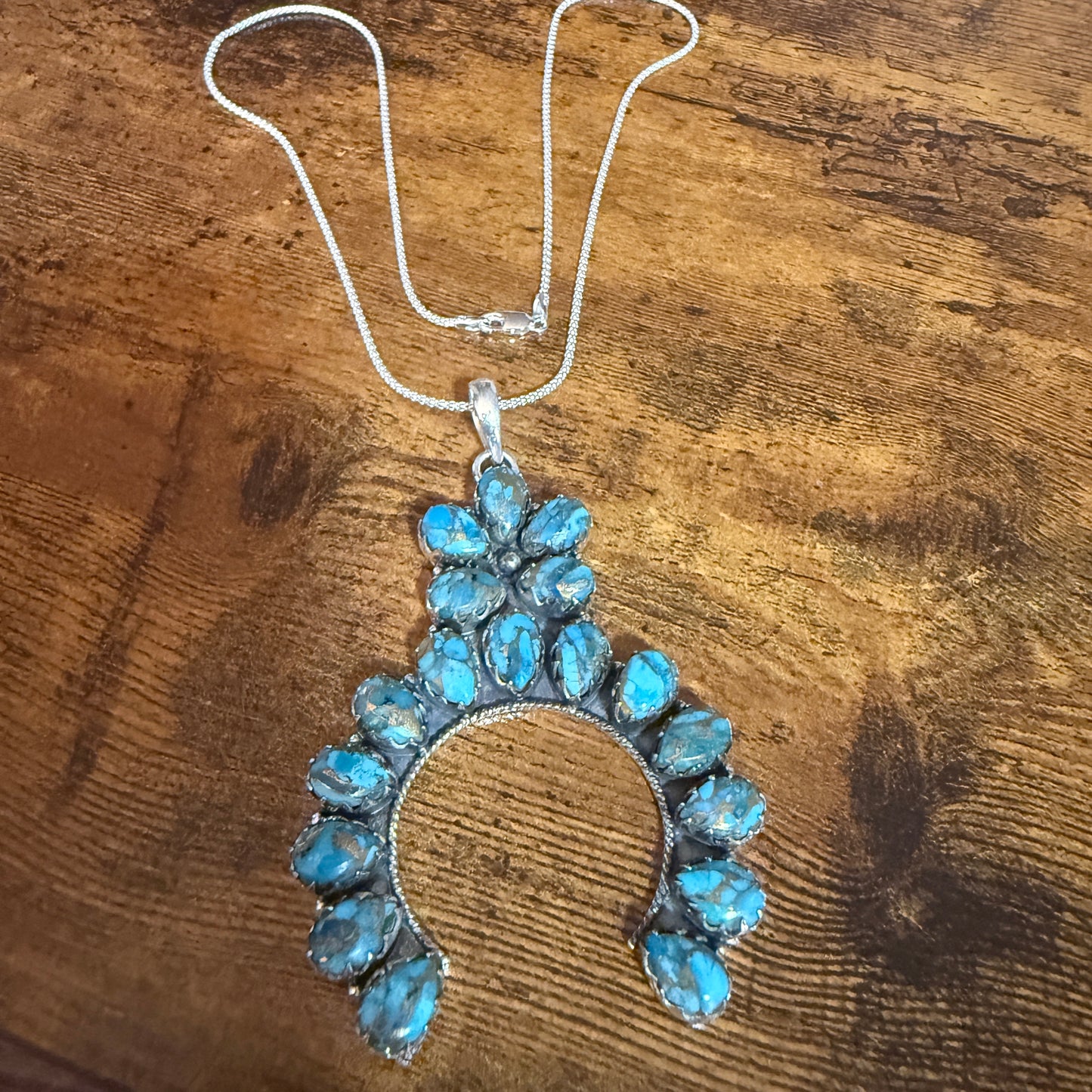 Blue Copper Turquoise Dalhia Pendant Necklace in 925 Sterling Silver Silver Elegant
