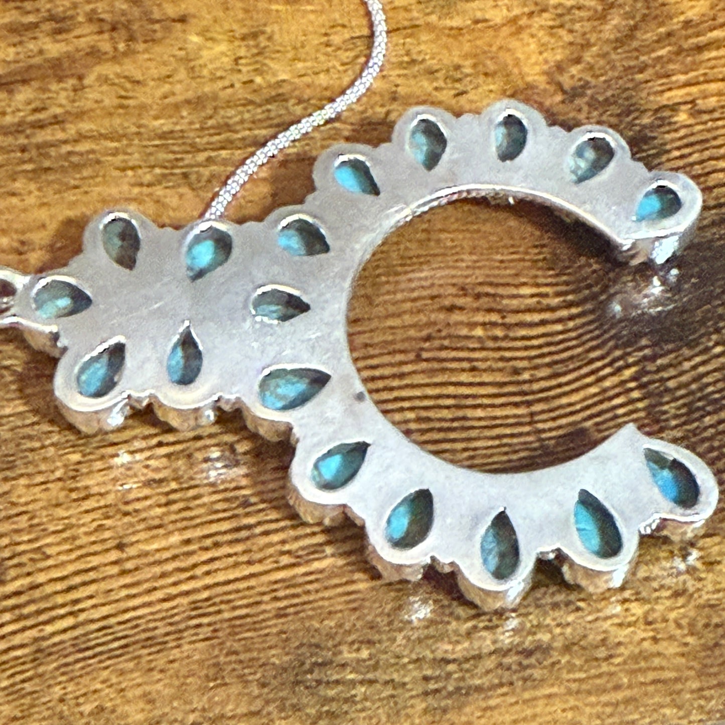 Blue Copper Turquoise Dalhia Pendant Necklace in 925 Sterling Silver Silver Elegant