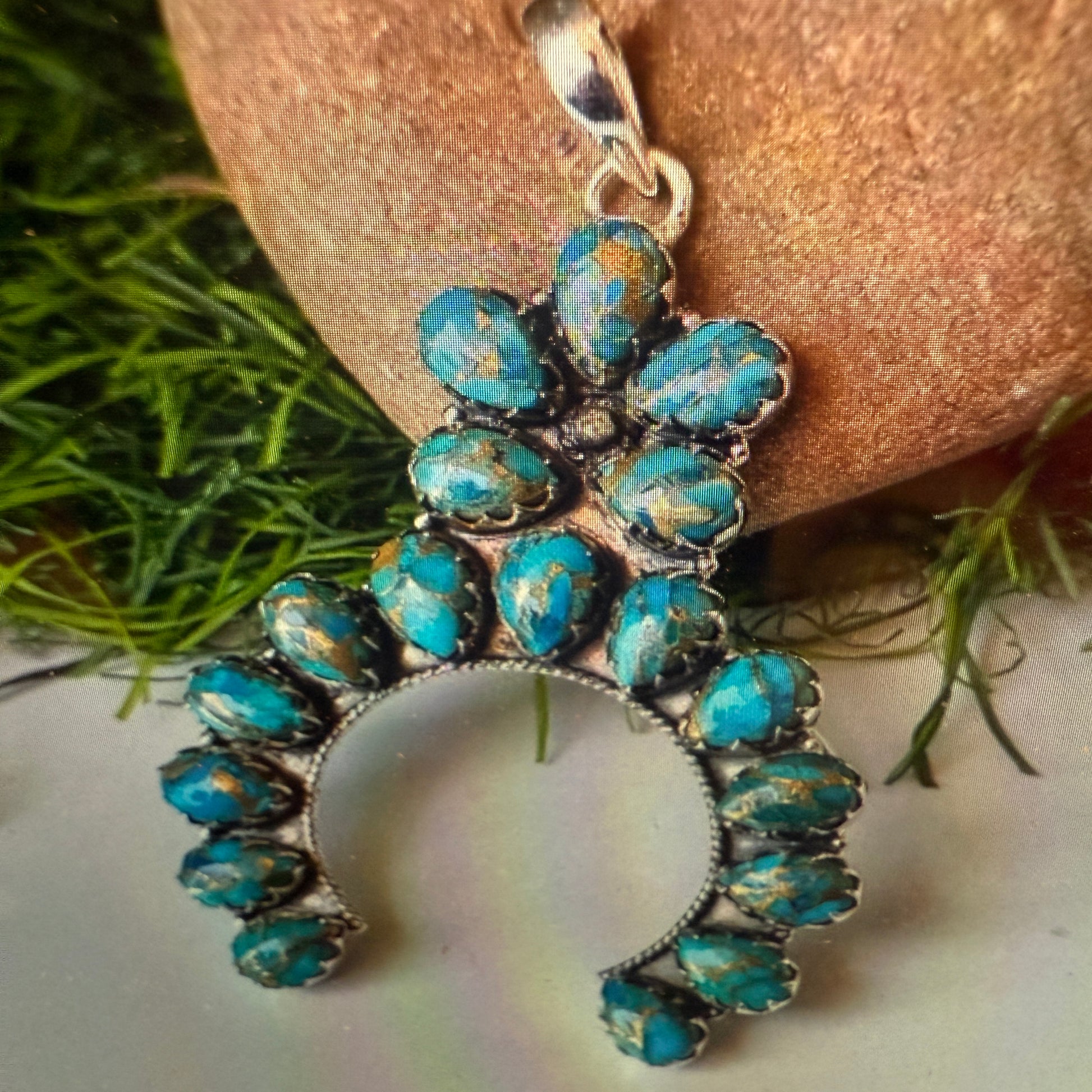 Blue Copper Turquoise Dalhia Pendant Necklace in 925 Sterling Silver Silver Elegant
