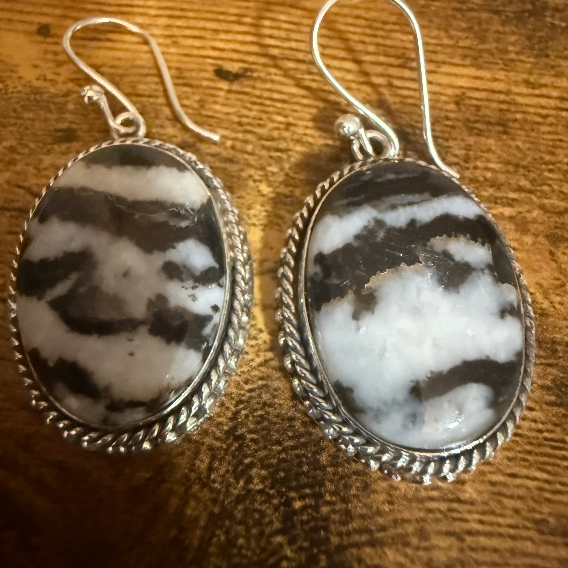 Sterling Silver Oval Natural White Buffalo Turquoise Drop Earrings 24mm Silver Elegant