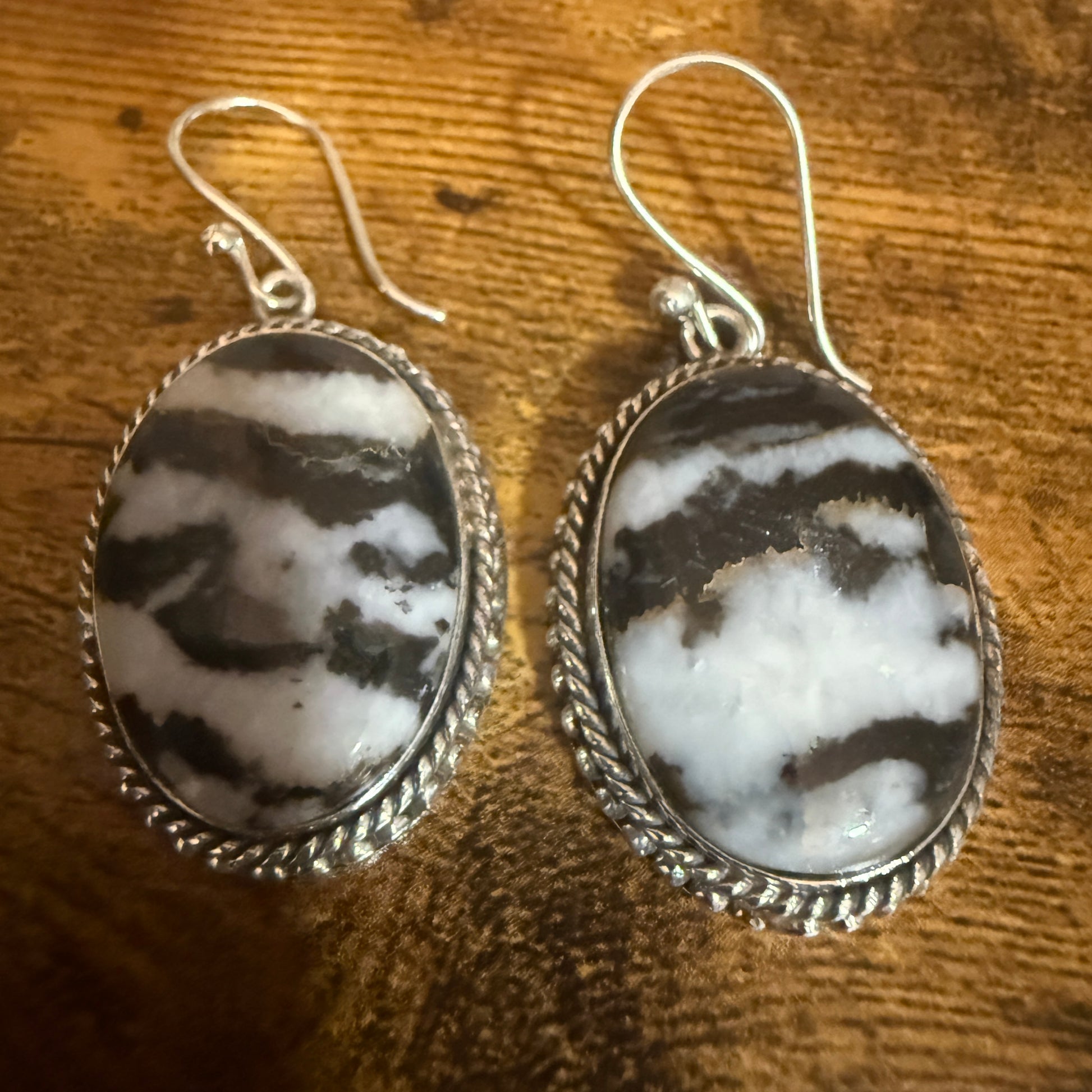 Sterling Silver Oval Natural White Buffalo Turquoise Drop Earrings 24mm Silver Elegant