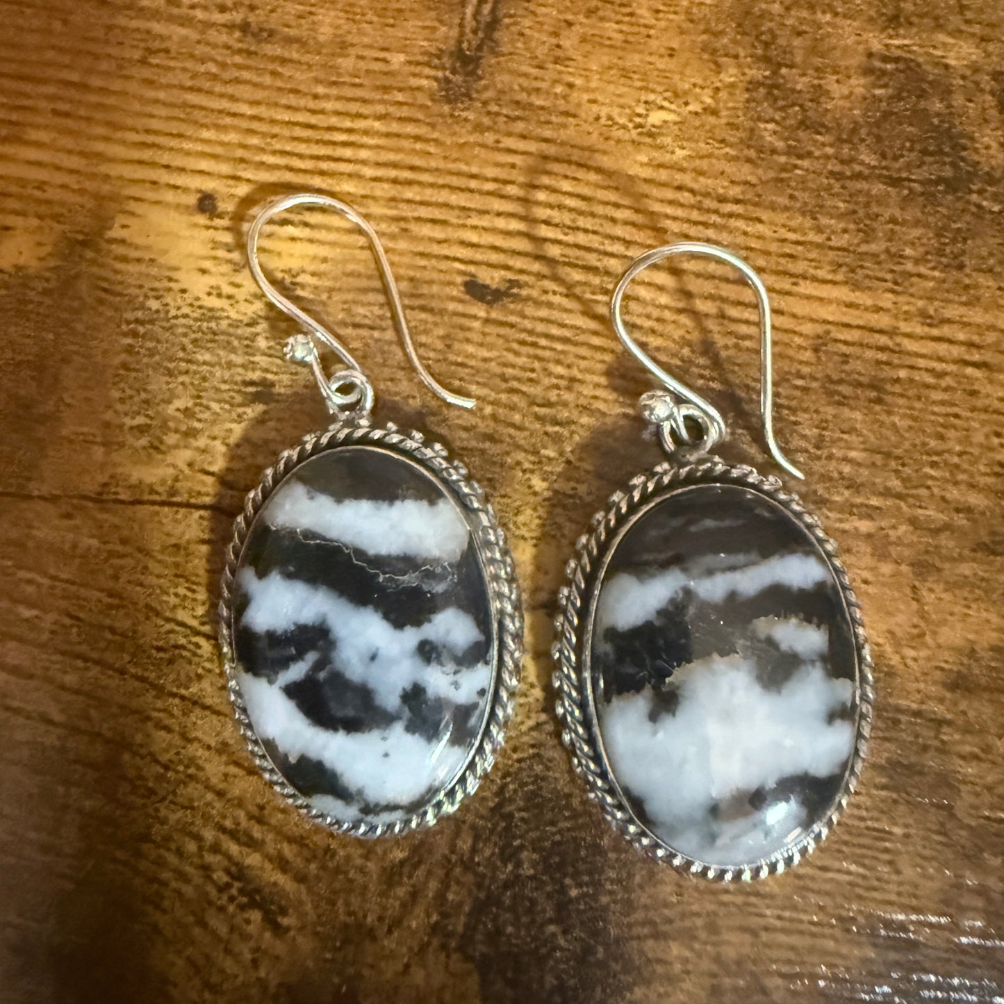 Sterling Silver Oval Natural White Buffalo Turquoise Drop Earrings 24mm Silver Elegant
