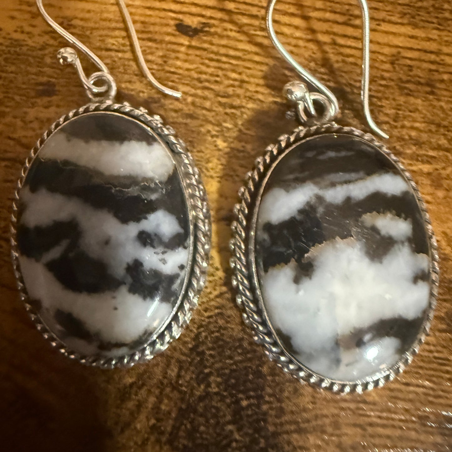 Sterling Silver Oval Natural White Buffalo Turquoise Drop Earrings 24mm Silver Elegant