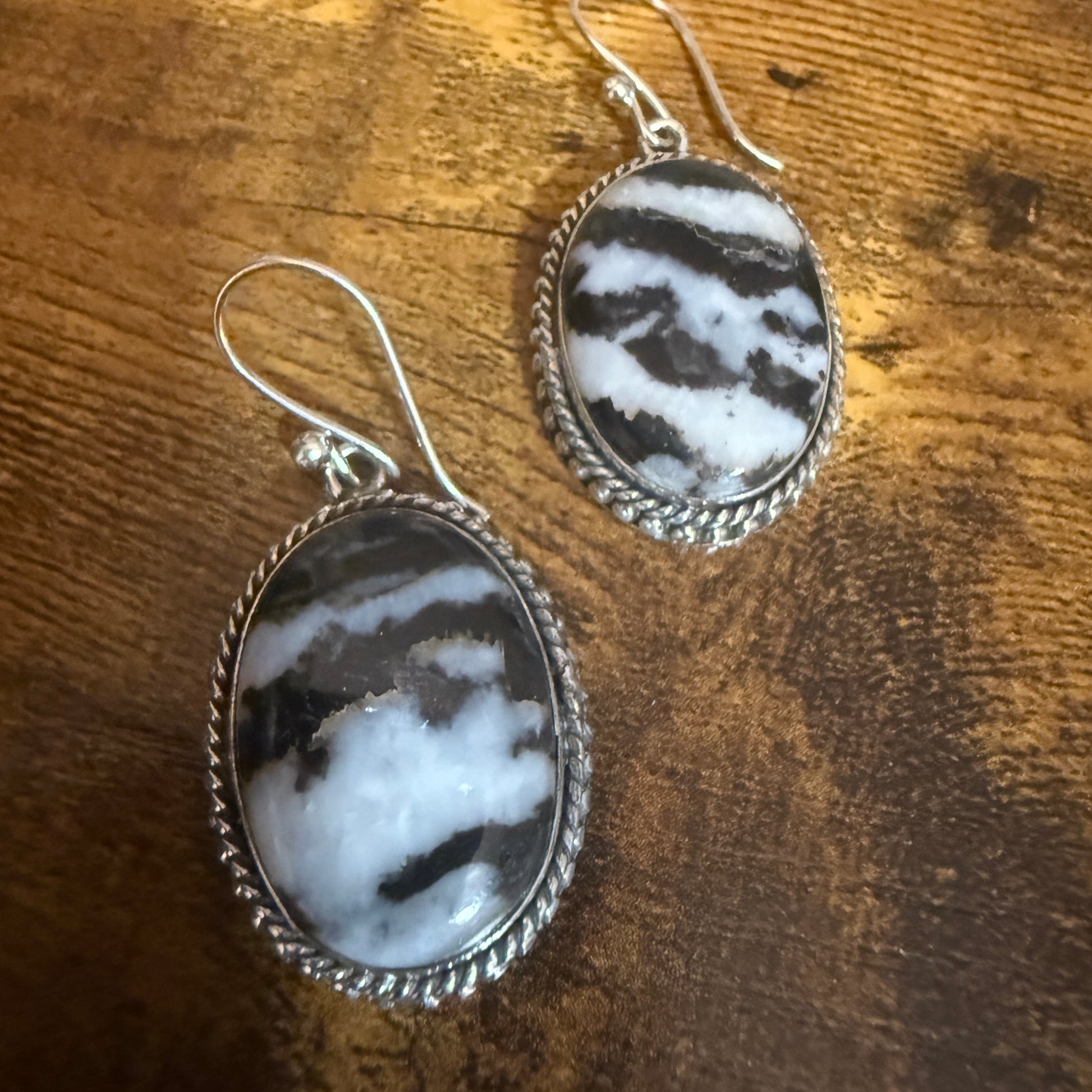 Sterling Silver Oval Natural White Buffalo Turquoise Drop Earrings 24mm Silver Elegant