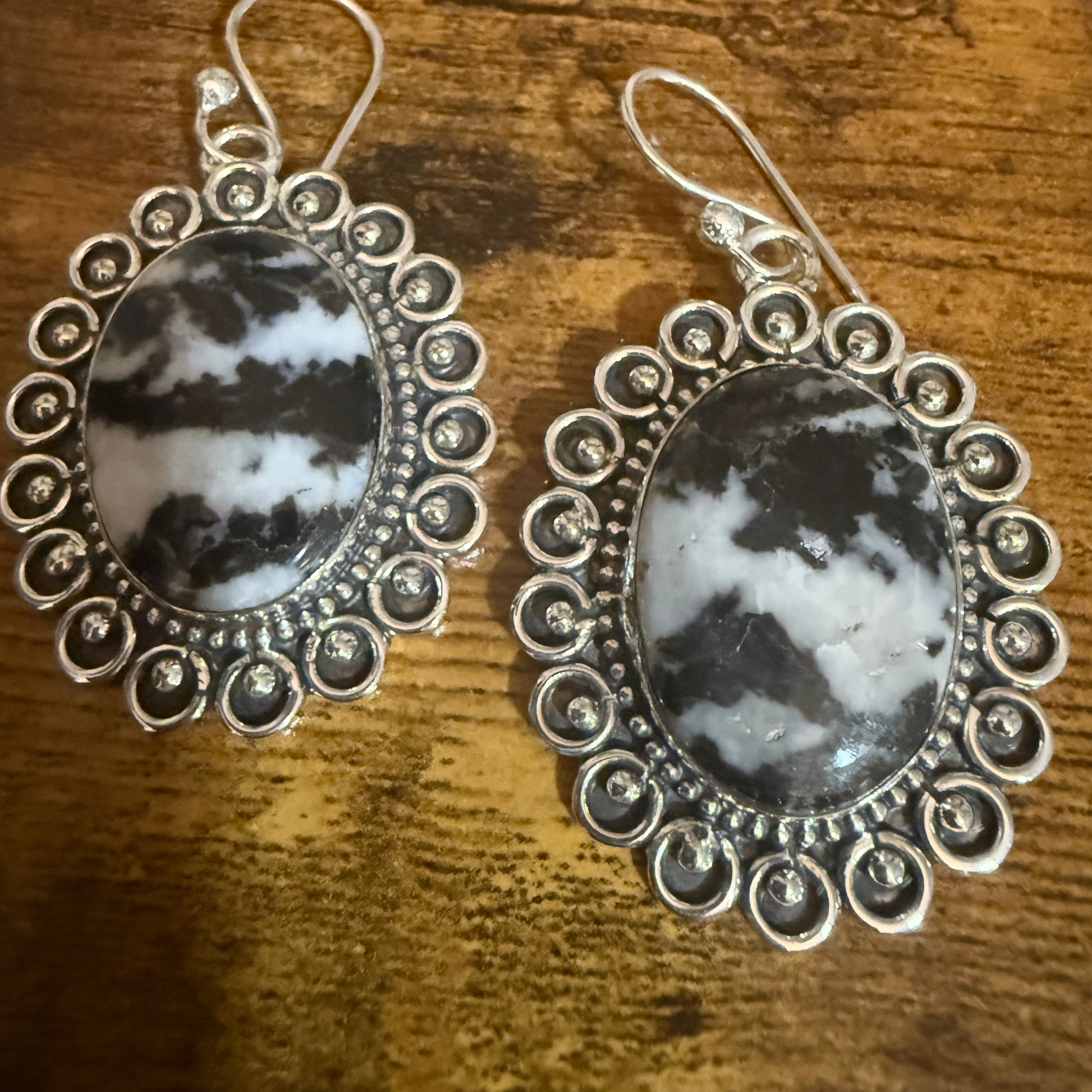 White Buffalo Turquoise Dahlia Stone Drop Lace Earrings 925 Sterling Silver Silver Elegant