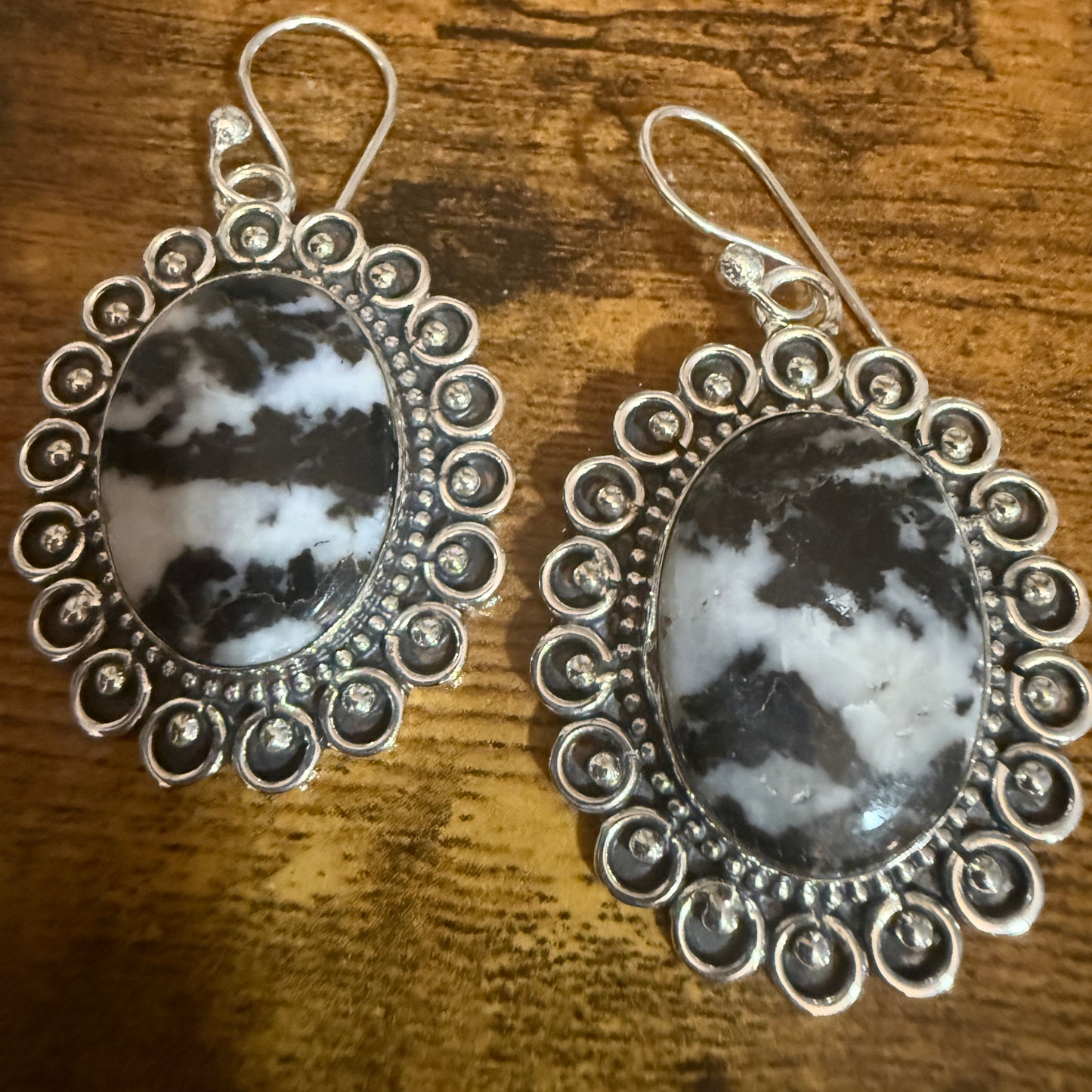 White Buffalo Turquoise Dahlia Stone Drop Lace Earrings 925 Sterling Silver Silver Elegant