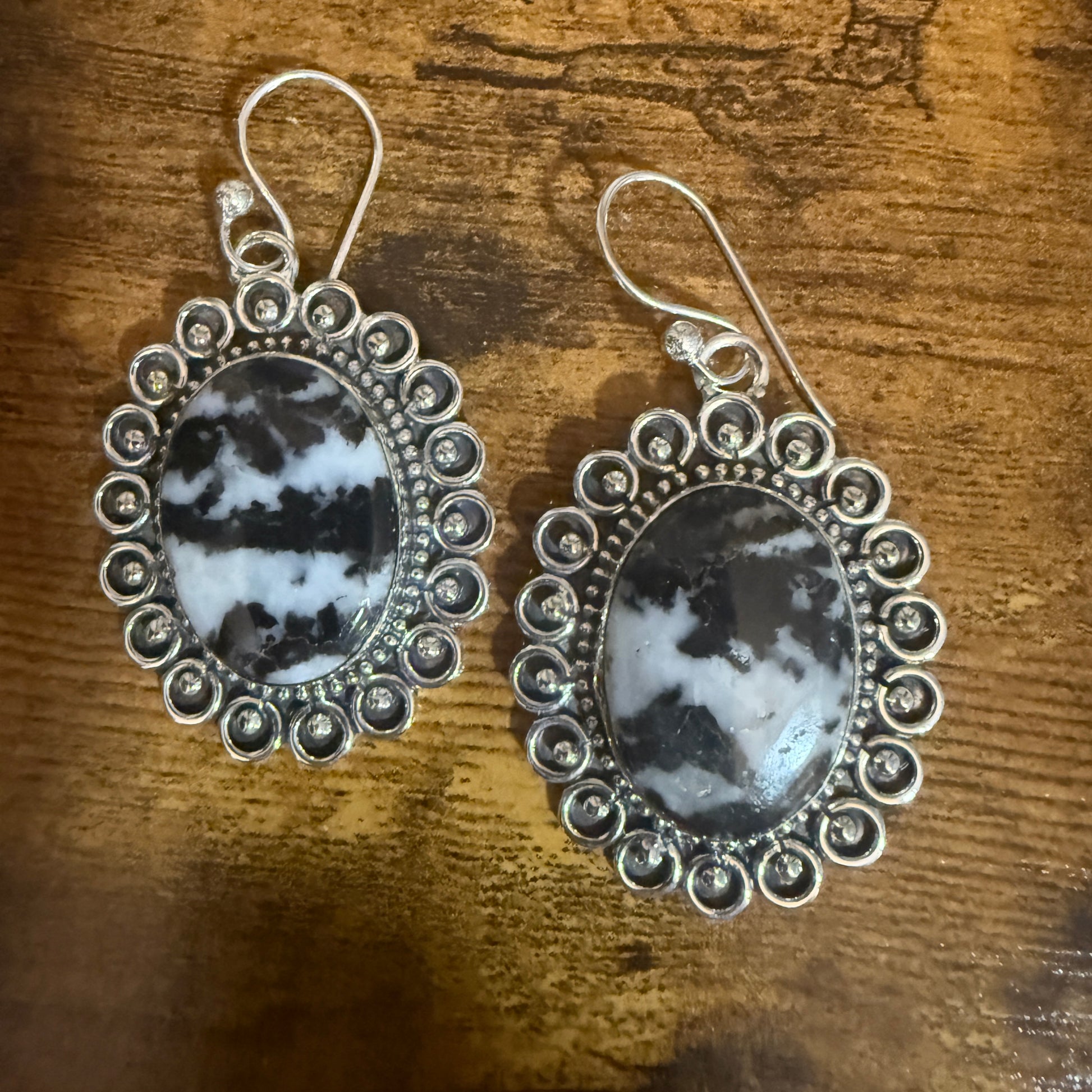 White Buffalo Turquoise Dahlia Stone Drop Lace Earrings 925 Sterling Silver Silver Elegant