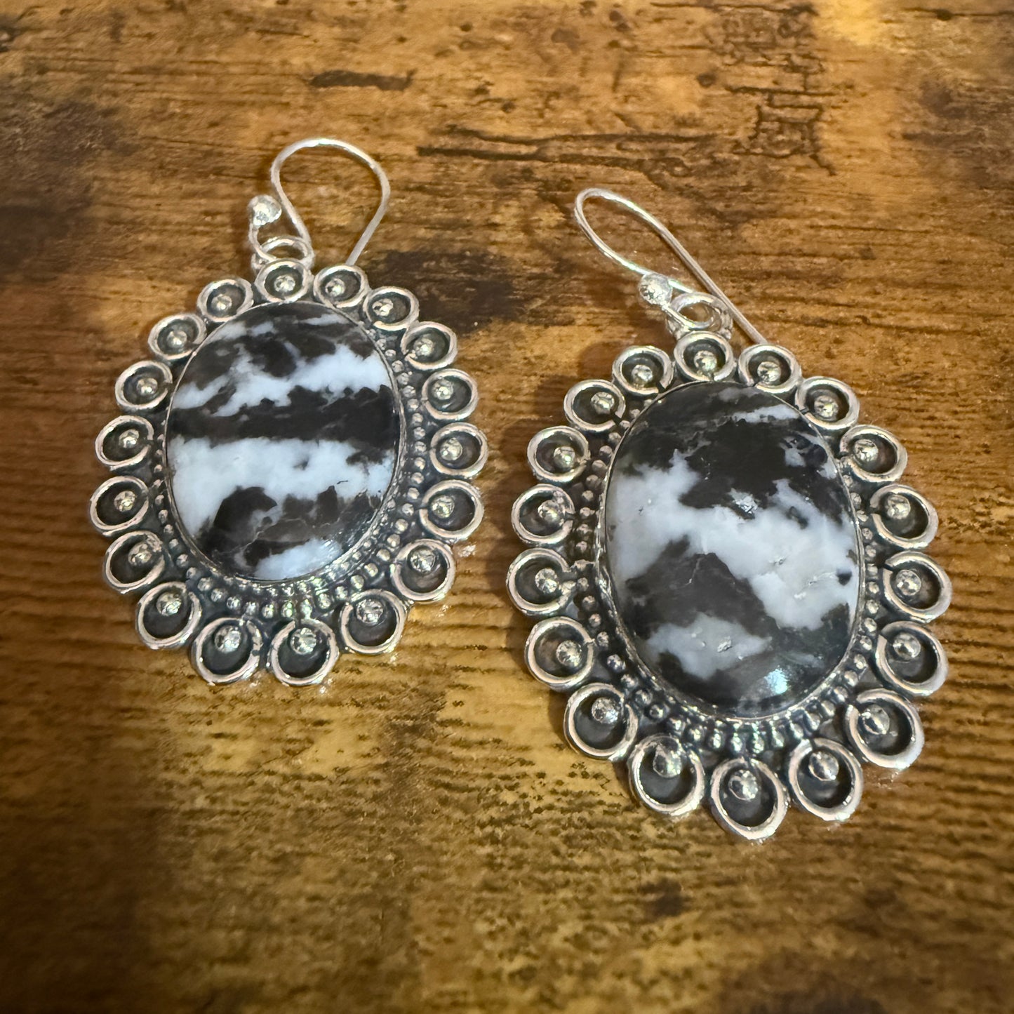 White Buffalo Turquoise Dahlia Stone Drop Lace Earrings 925 Sterling Silver Silver Elegant