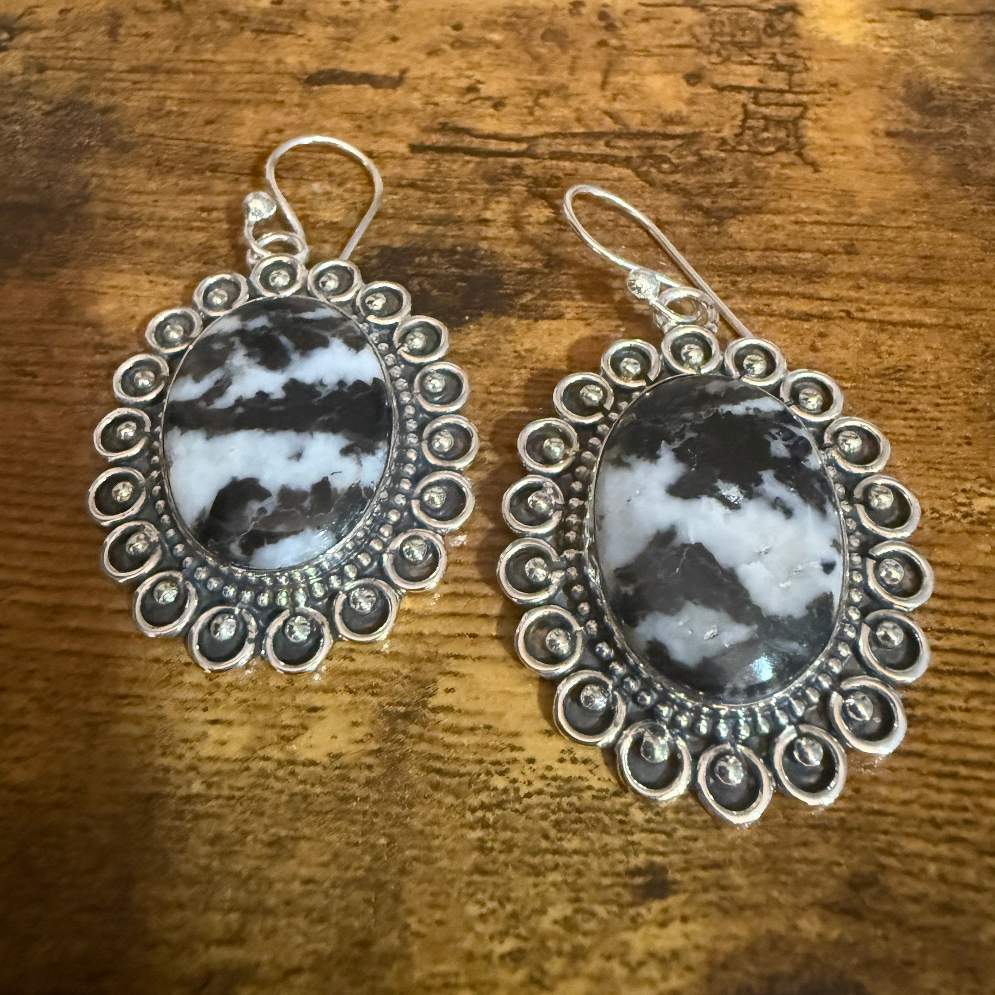 White Buffalo Turquoise Dahlia Stone Drop Lace Earrings 925 Sterling Silver Silver Elegant