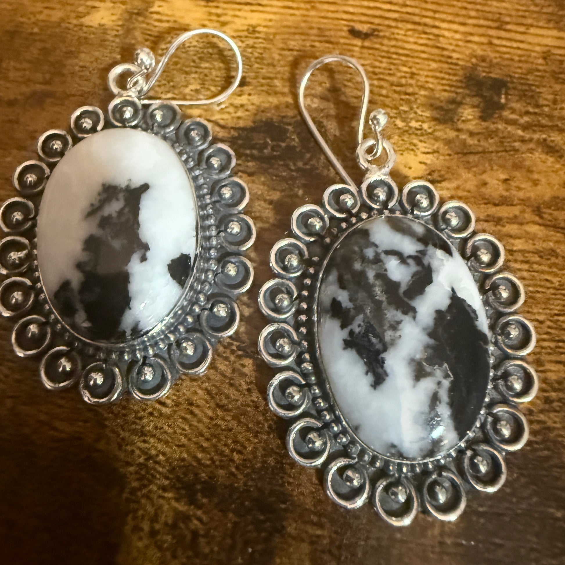 White Buffalo Turquoise Dahlia Stone Drop Lace Earrings 925 Sterling Silver Silver Elegant