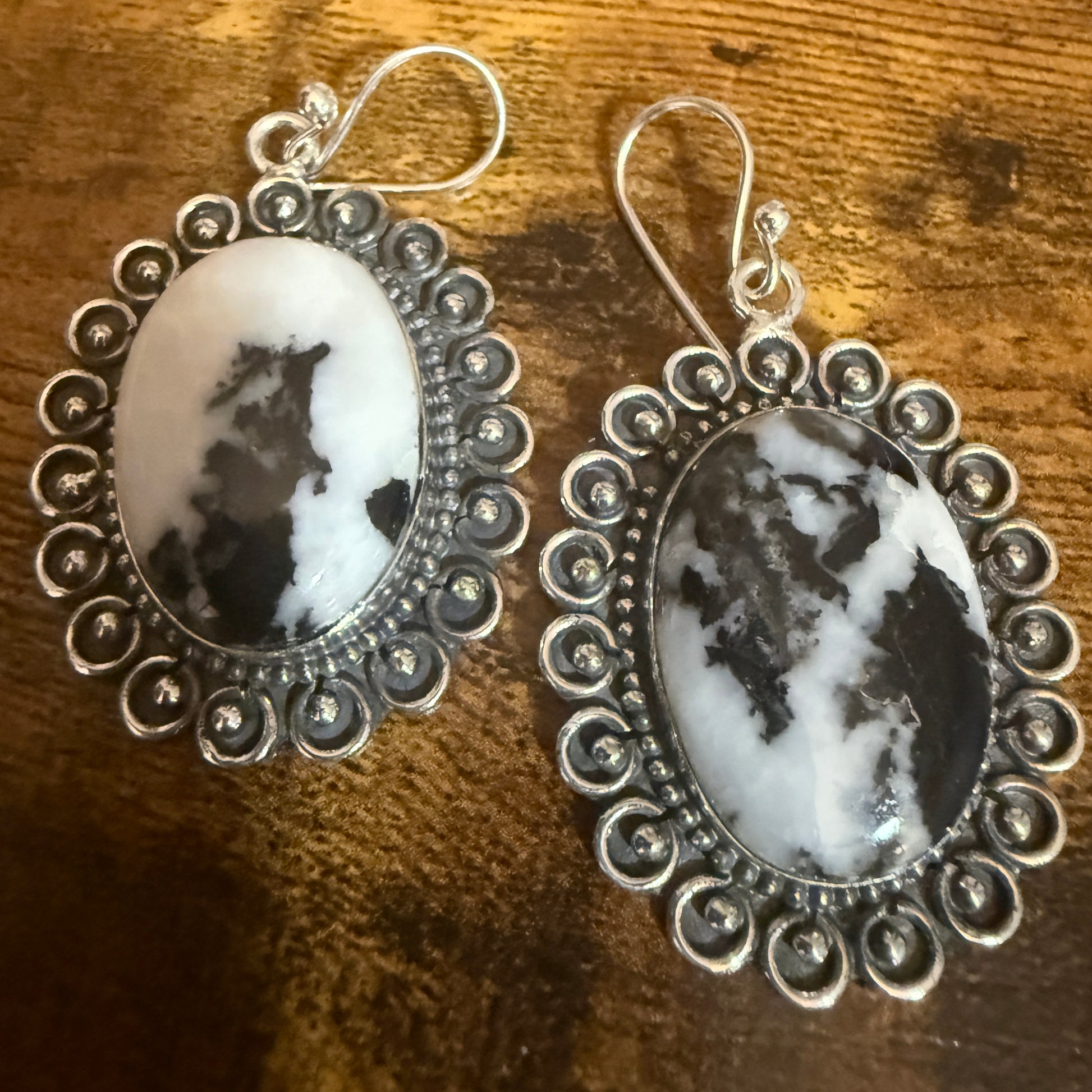 White Buffalo Turquoise Dahlia Stone Drop Lace Earrings 925 Sterling Silver Silver Elegant