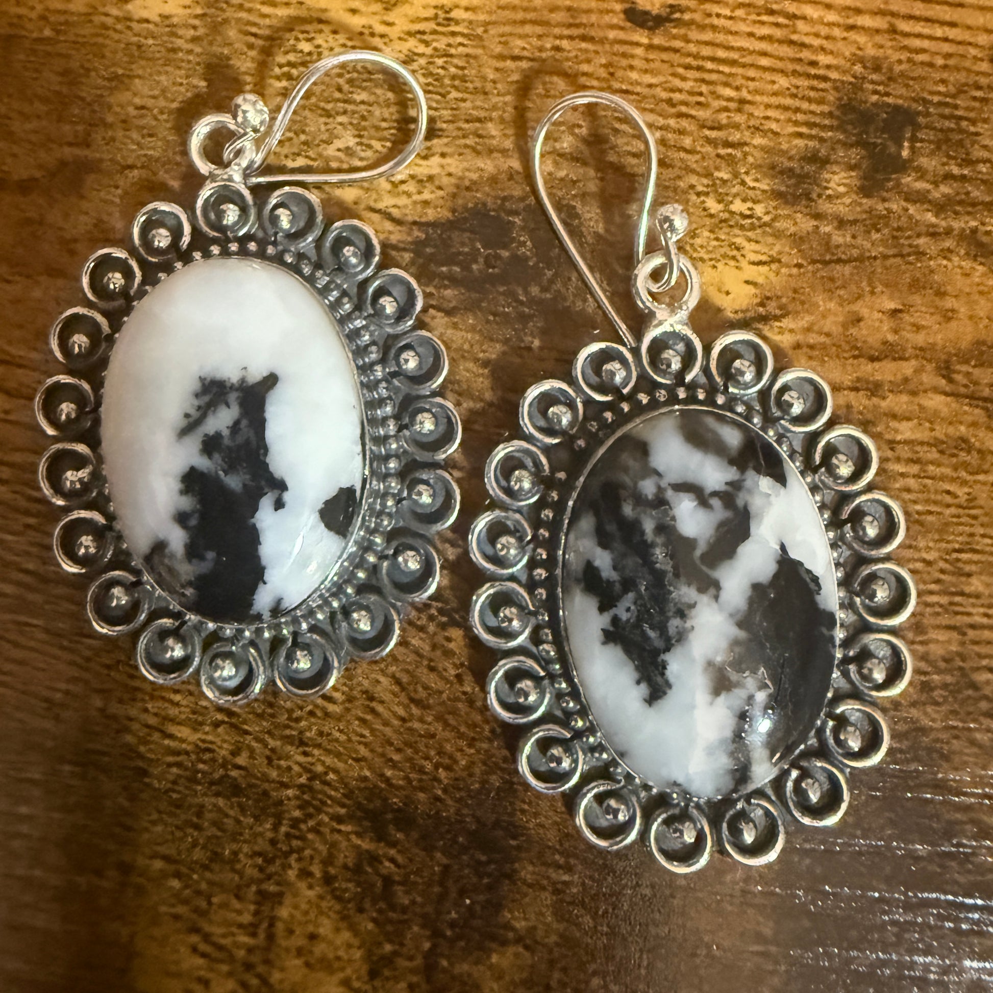 White Buffalo Turquoise Dahlia Stone Drop Lace Earrings 925 Sterling Silver Silver Elegant