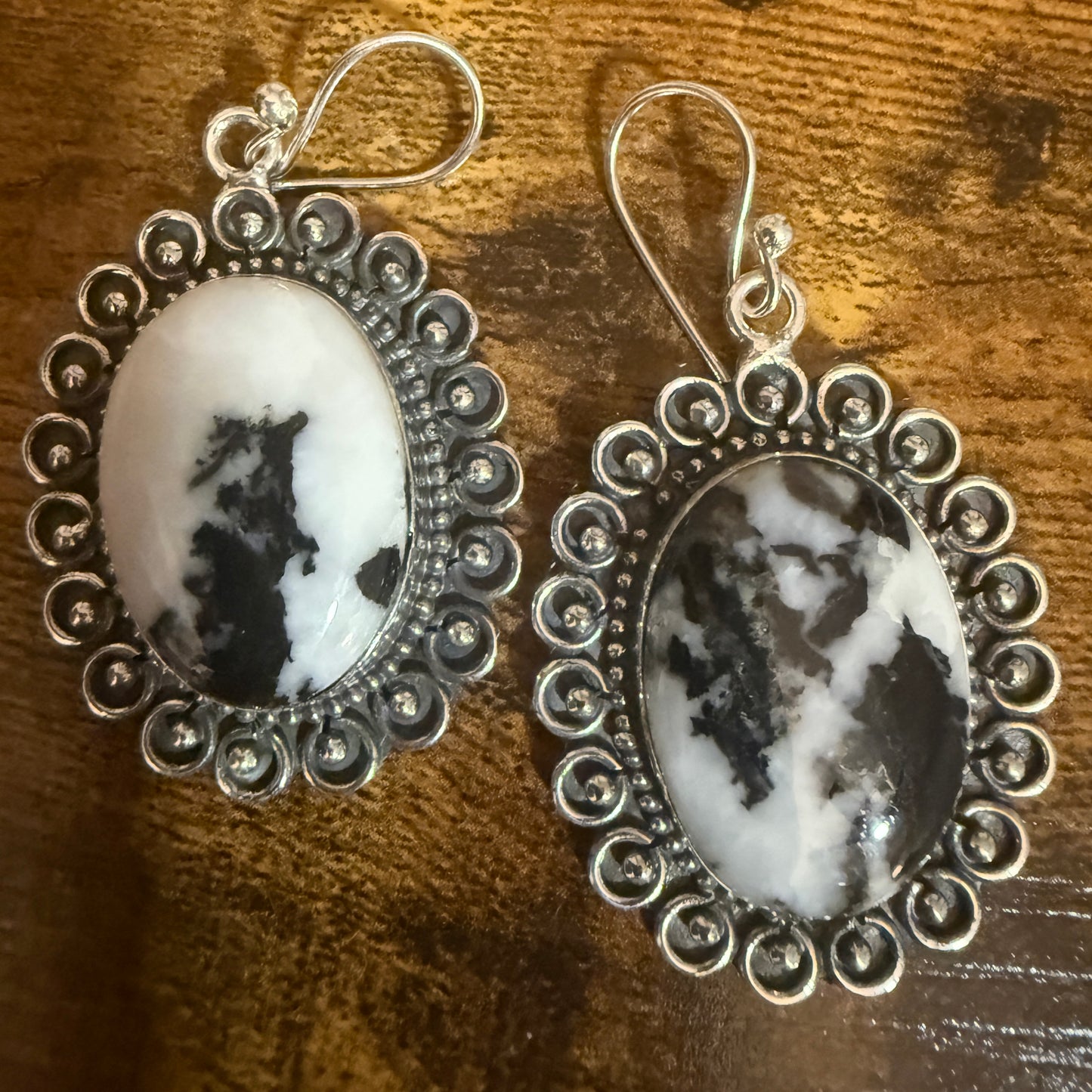 White Buffalo Turquoise Dahlia Stone Drop Lace Earrings 925 Sterling Silver Silver Elegant