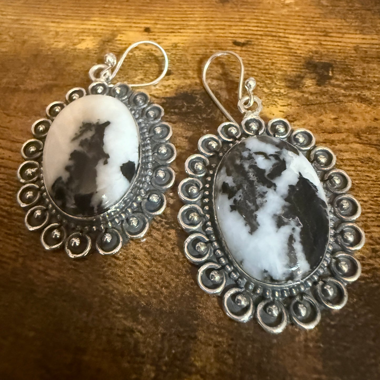 White Buffalo Turquoise Dahlia Stone Drop Lace Earrings 925 Sterling Silver Silver Elegant