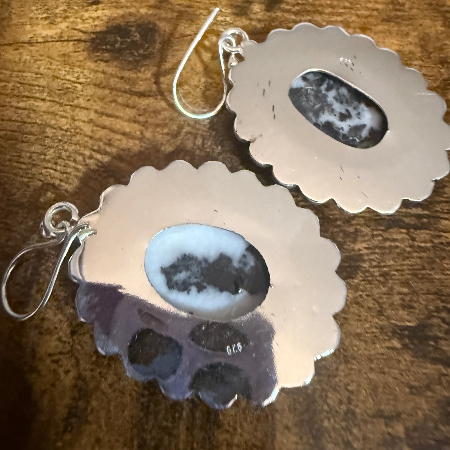 White Buffalo Turquoise Dahlia Stone Drop Lace Earrings 925 Sterling Silver Silver Elegant