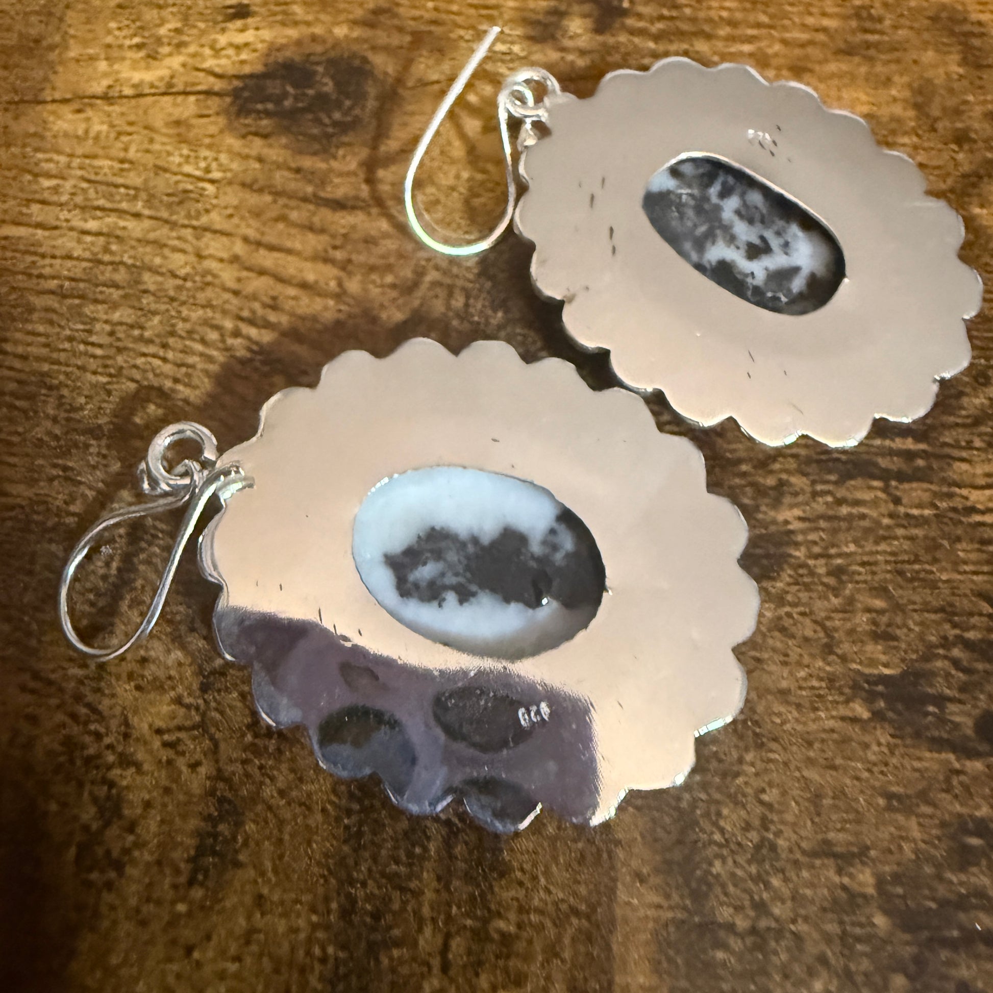 White Buffalo Turquoise Dahlia Stone Drop Lace Earrings 925 Sterling Silver Silver Elegant