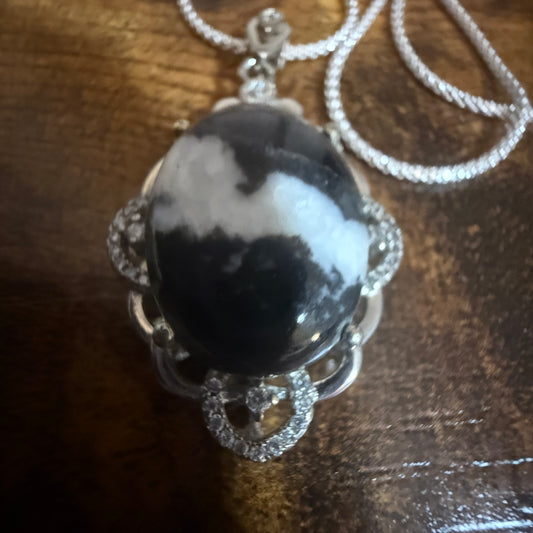 White Buffalo Turquoise Dahlia Pendant Necklace Sterling Silver 18 Inch Chain Silver Elegant