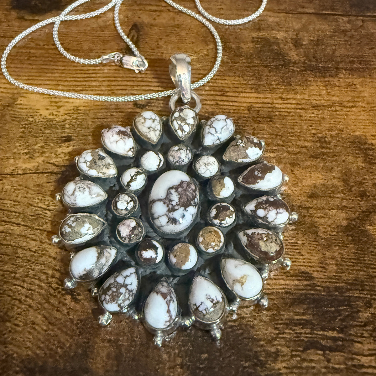Southwestern Wild Horse Jasper Navajo Sterling Silver Pendant Necklace Silver Elegant