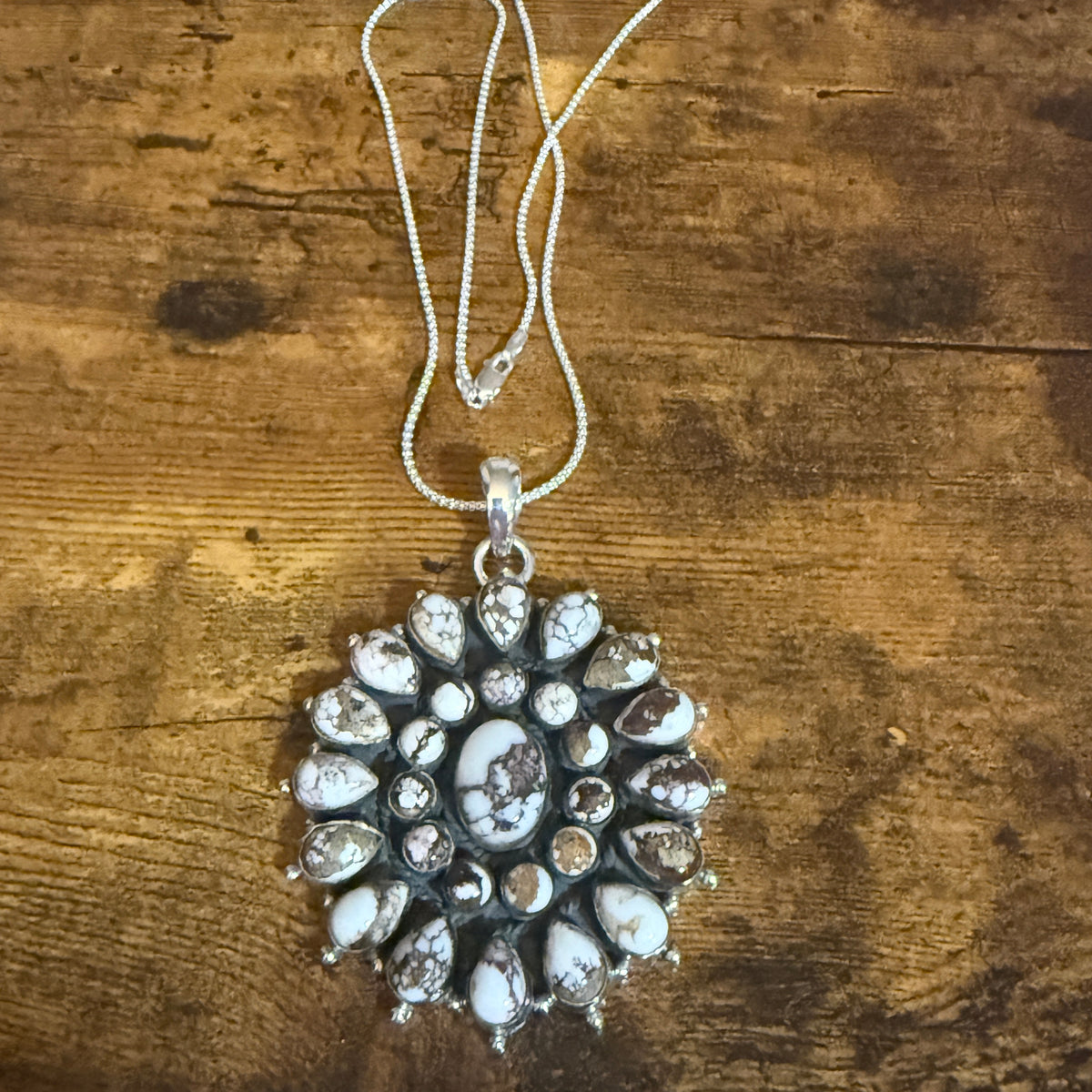 Southwestern Wild Horse Jasper Navajo Sterling Silver Pendant Necklace Silver Elegant