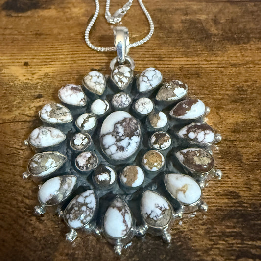 Southwestern Wild Horse Jasper Navajo Sterling Silver Pendant Necklace Silver Elegant