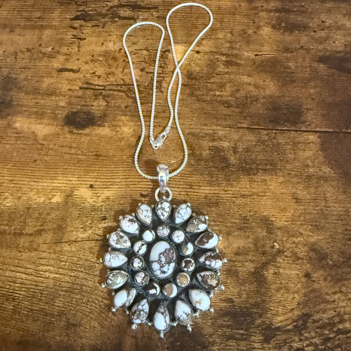 Southwestern Wild Horse Jasper Navajo Sterling Silver Pendant Necklace Silver Elegant