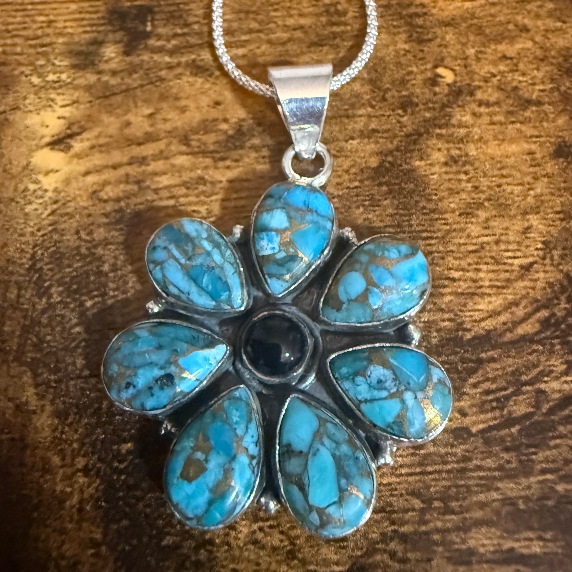 Blue Copper Turquoise Gemstone Pendant Necklace 925 Sterling Silver Handmade Silver Elegant