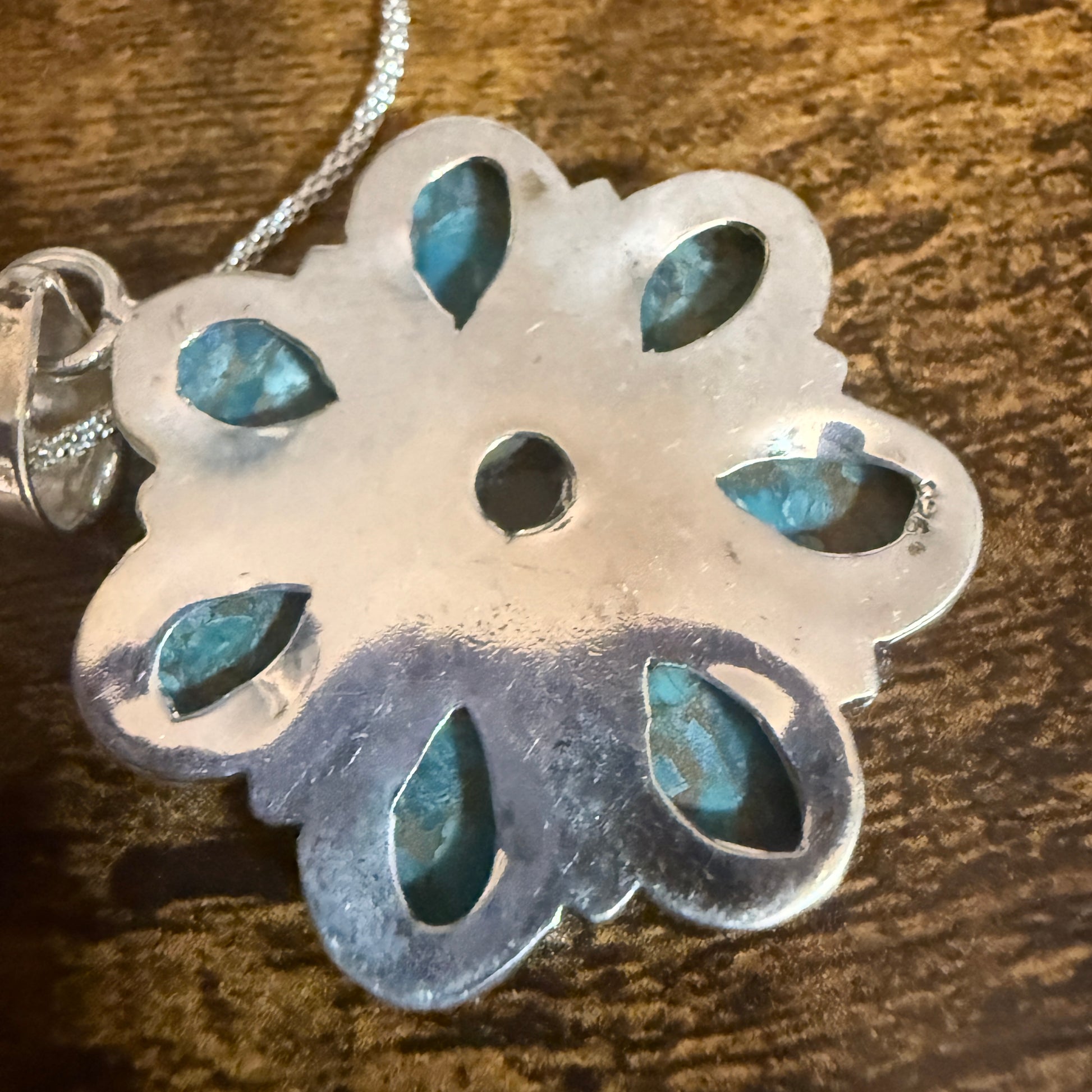 Blue Copper Turquoise Gemstone Pendant Necklace 925 Sterling Silver Handmade Silver Elegant