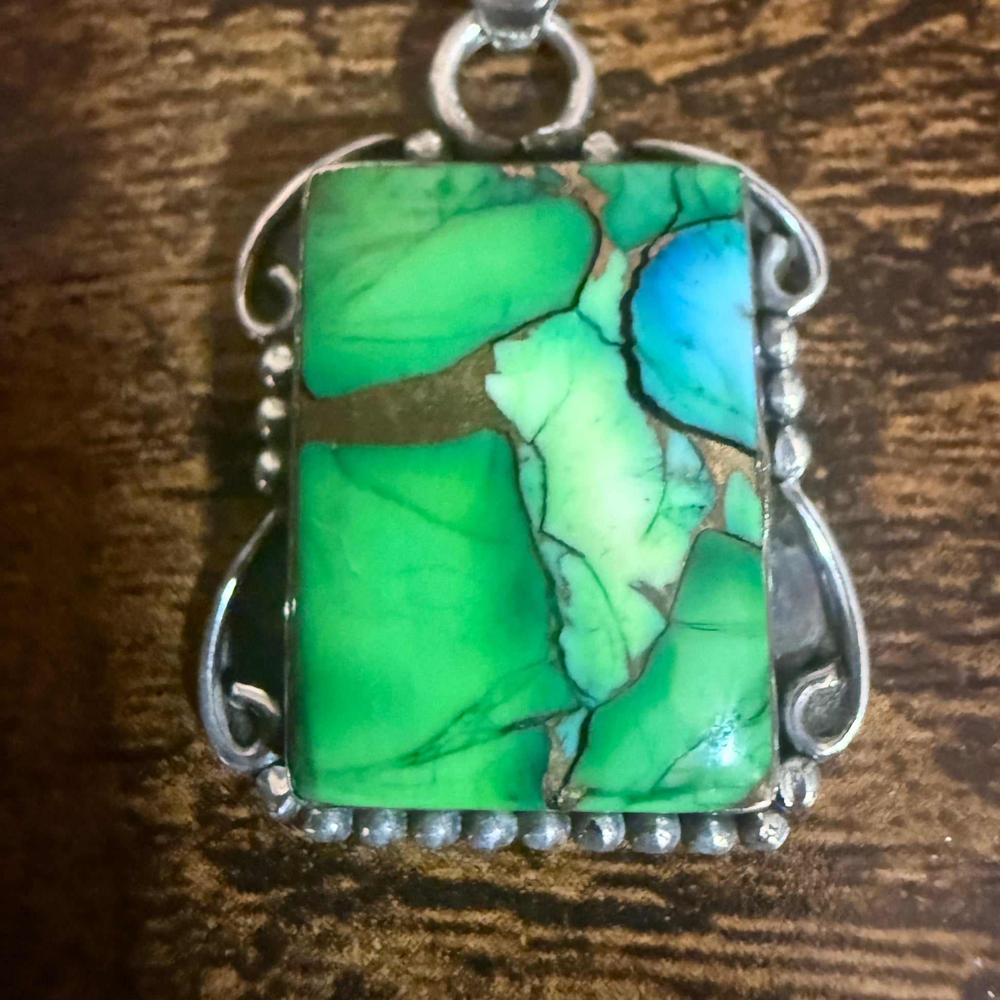 Peacock Dahlia Turquoise Gemstone Pendant Necklace 18 Inch Chain Sterling Silver Silver Elegant