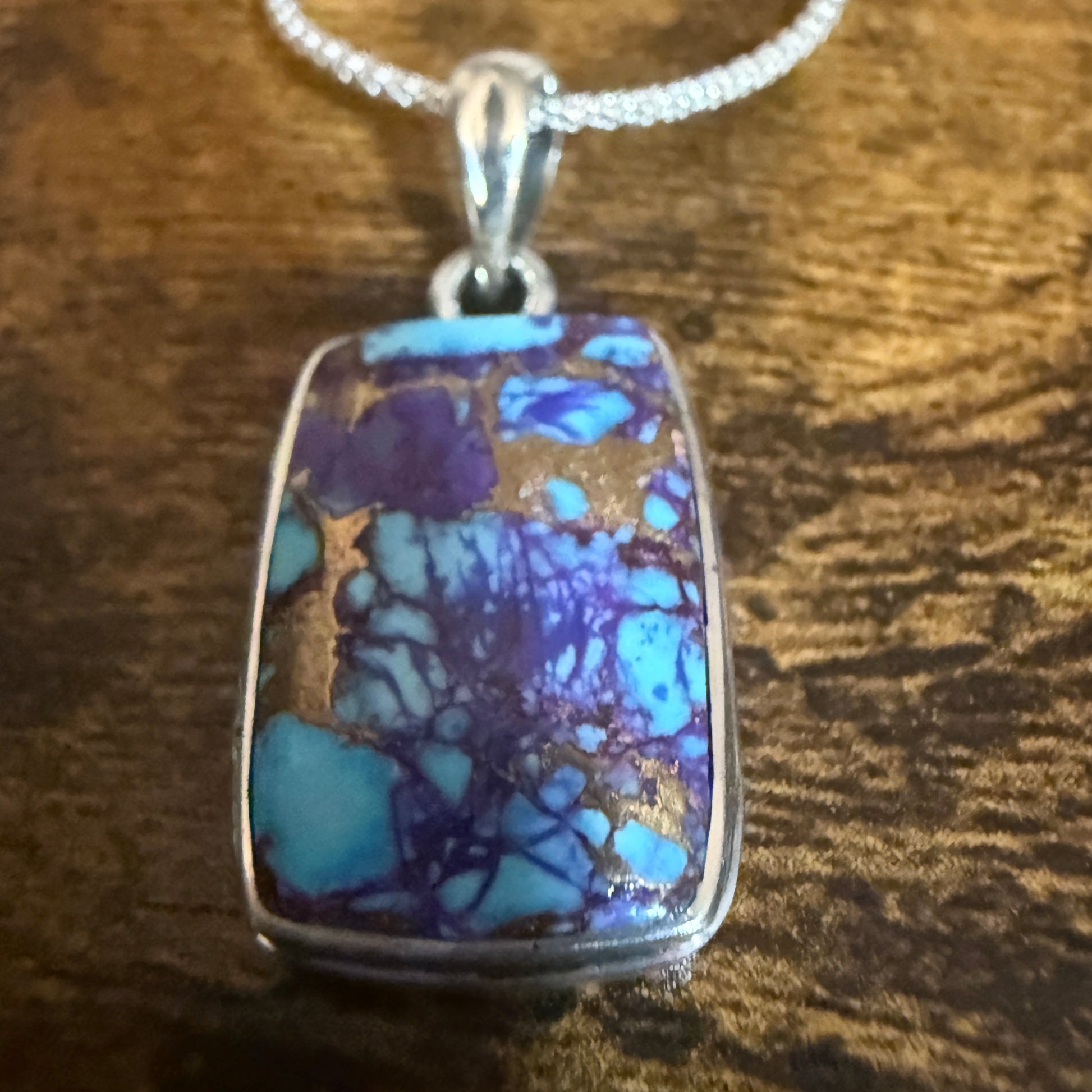 Kingman Purple Dahlia Turquoise Pendant Necklace 925 Sterling Silver 18In Chain Silver Elegant