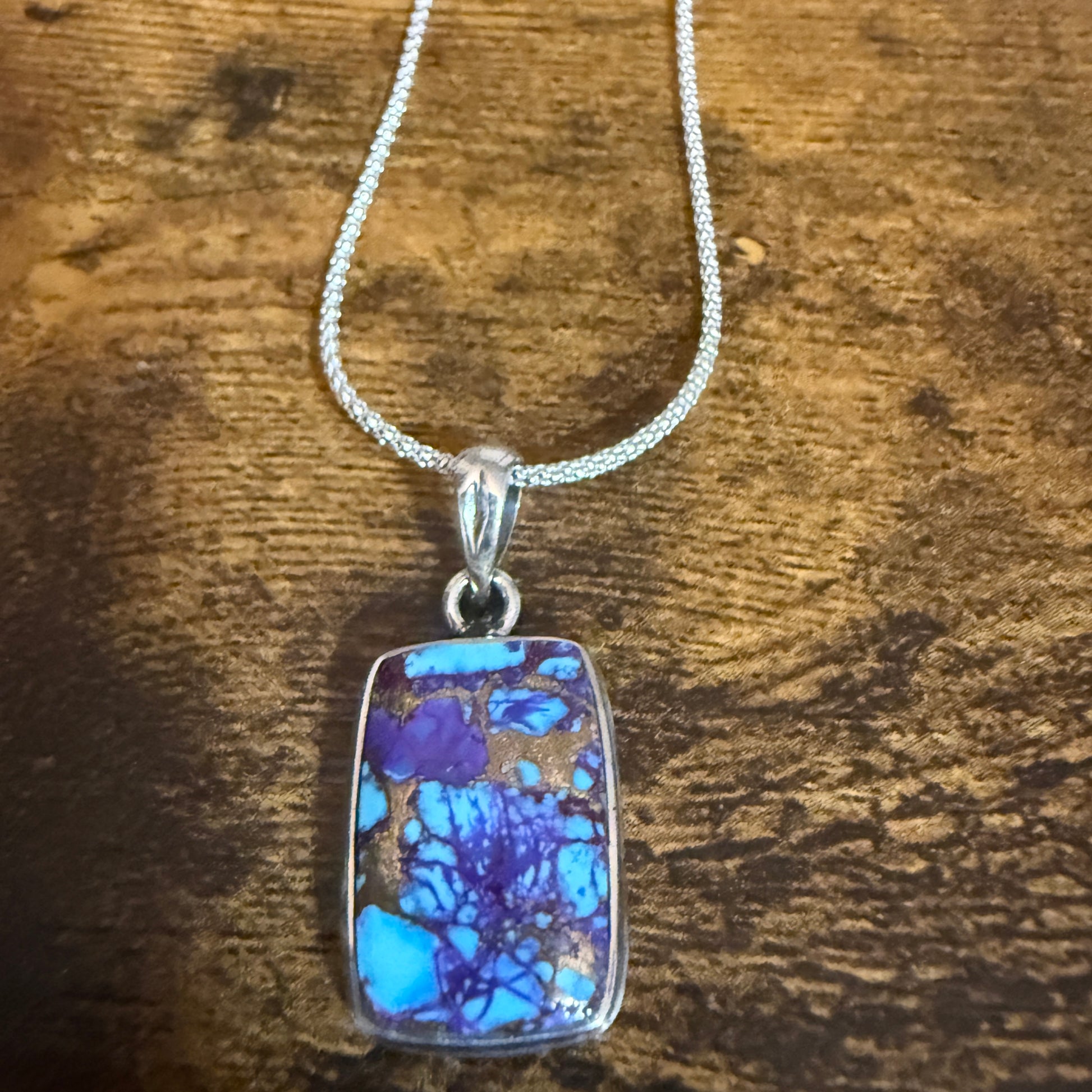 Kingman Purple Dahlia Turquoise Pendant Necklace 925 Sterling Silver 18In Chain Silver Elegant