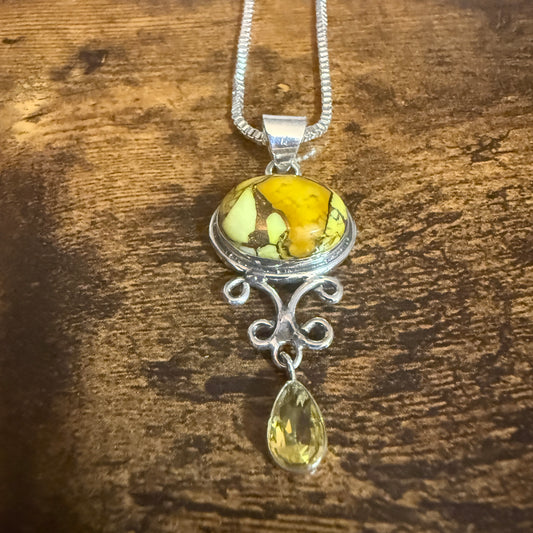 Honey Rose Dahlia Gemstone Pendant Necklace 925 Sterling Silver 20 Inch Silver Elegant