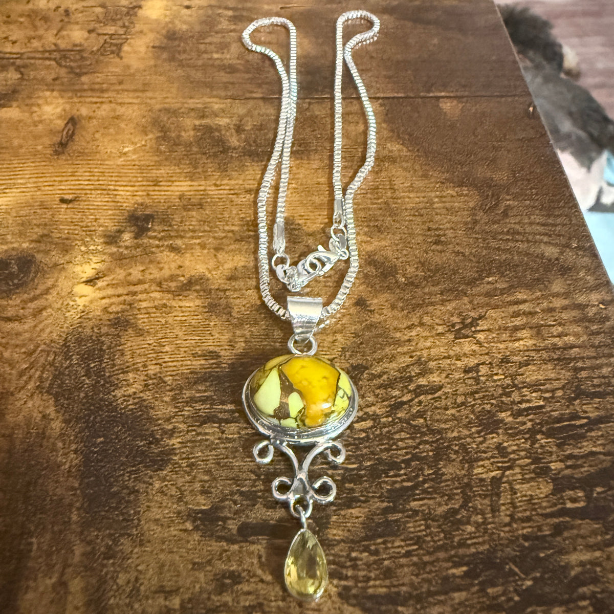 Honey Rose Dahlia Gemstone Pendant Necklace 925 Sterling Silver 20 Inch Silver Elegant