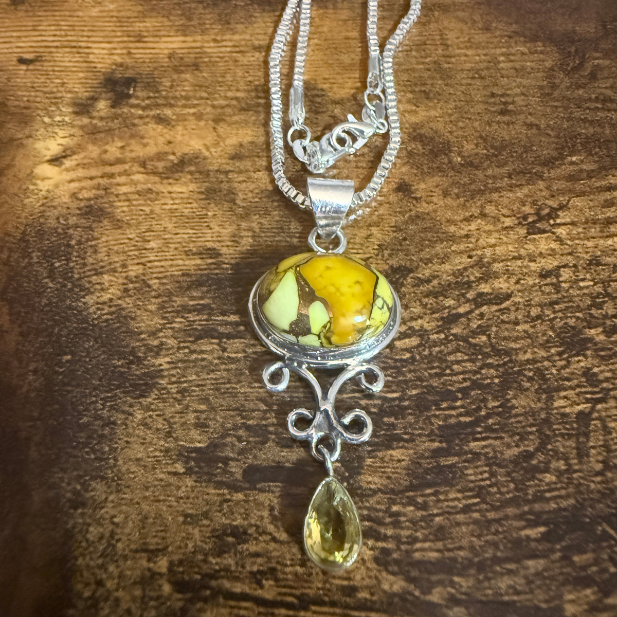Honey Rose Dahlia Gemstone Pendant Necklace 925 Sterling Silver 20 Inch Silver Elegant