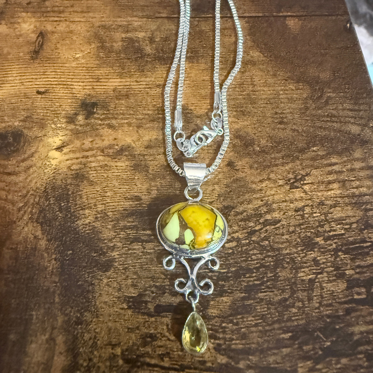 Honey Rose Dahlia Gemstone Pendant Necklace 925 Sterling Silver 20 Inch Silver Elegant