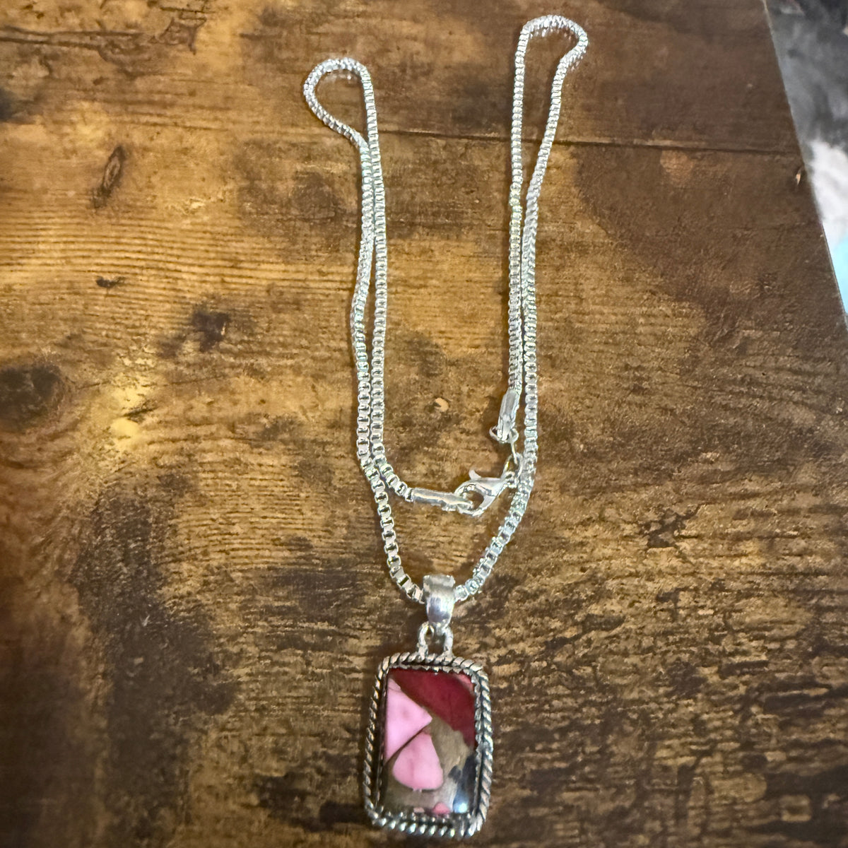 Red Rose Dahlia Turquoise Pendant Necklace 925 Sterling Silver 18 Inch Silver Elegant
