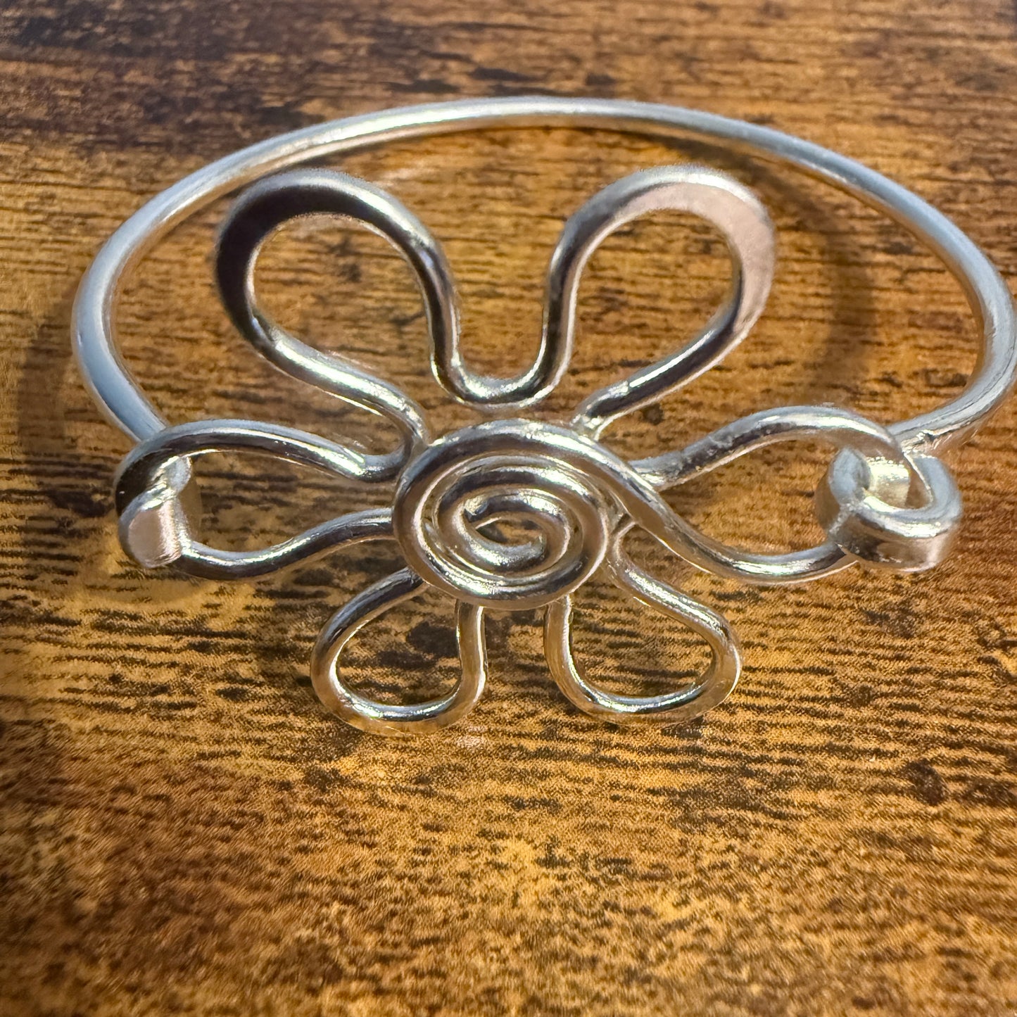 Silver Plated Daisy Brass Bangle Bracelet Handmade By Artisans Silver Elegant