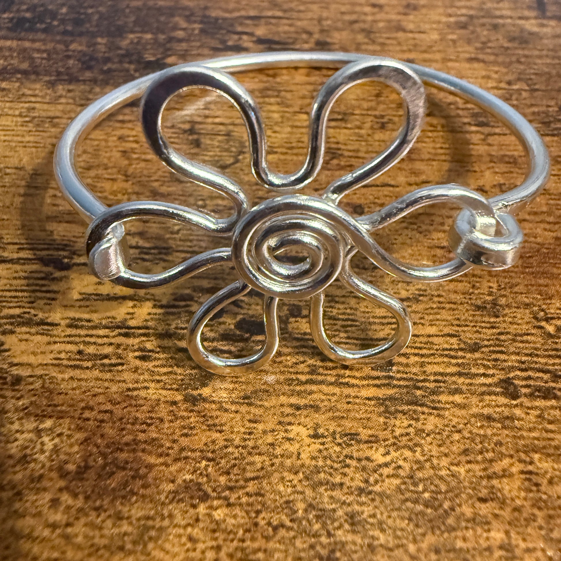 Silver Plated Daisy Brass Bangle Bracelet Handmade By Artisans Silver Elegant