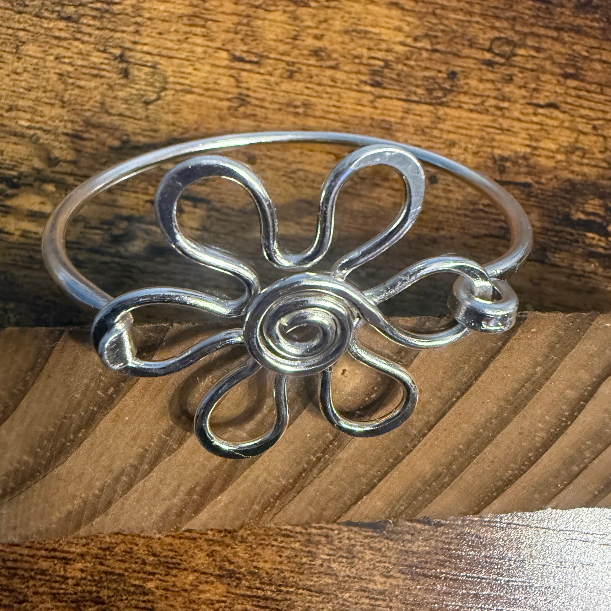 Silver Plated Daisy Brass Bangle Bracelet Handmade By Artisans Silver Elegant