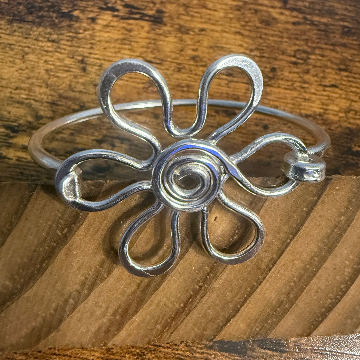 Silver Plated Daisy Brass Bangle Bracelet Handmade By Artisans Silver Elegant