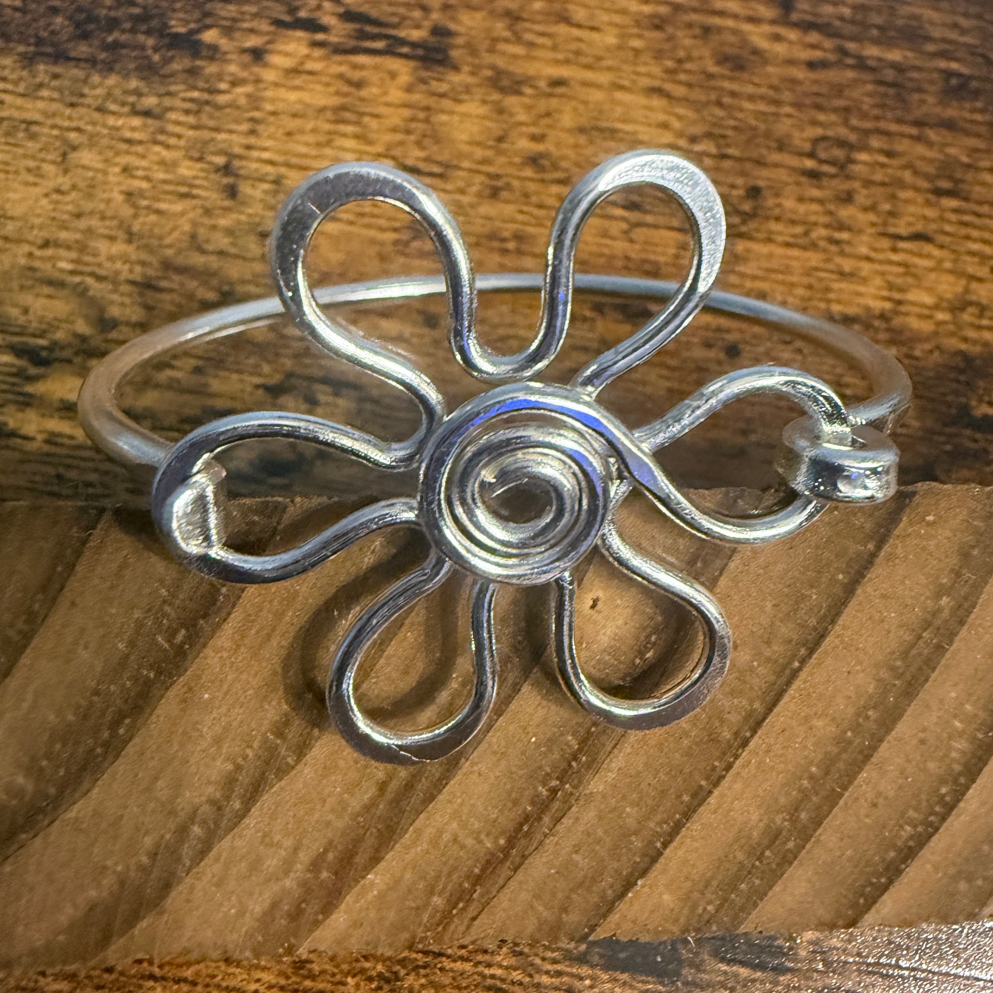 Silver Plated Daisy Brass Bangle Bracelet Handmade By Artisans Silver Elegant