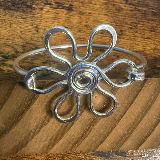 Silver Plated Daisy Brass Bangle Bracelet Handmade By Artisans Silver Elegant