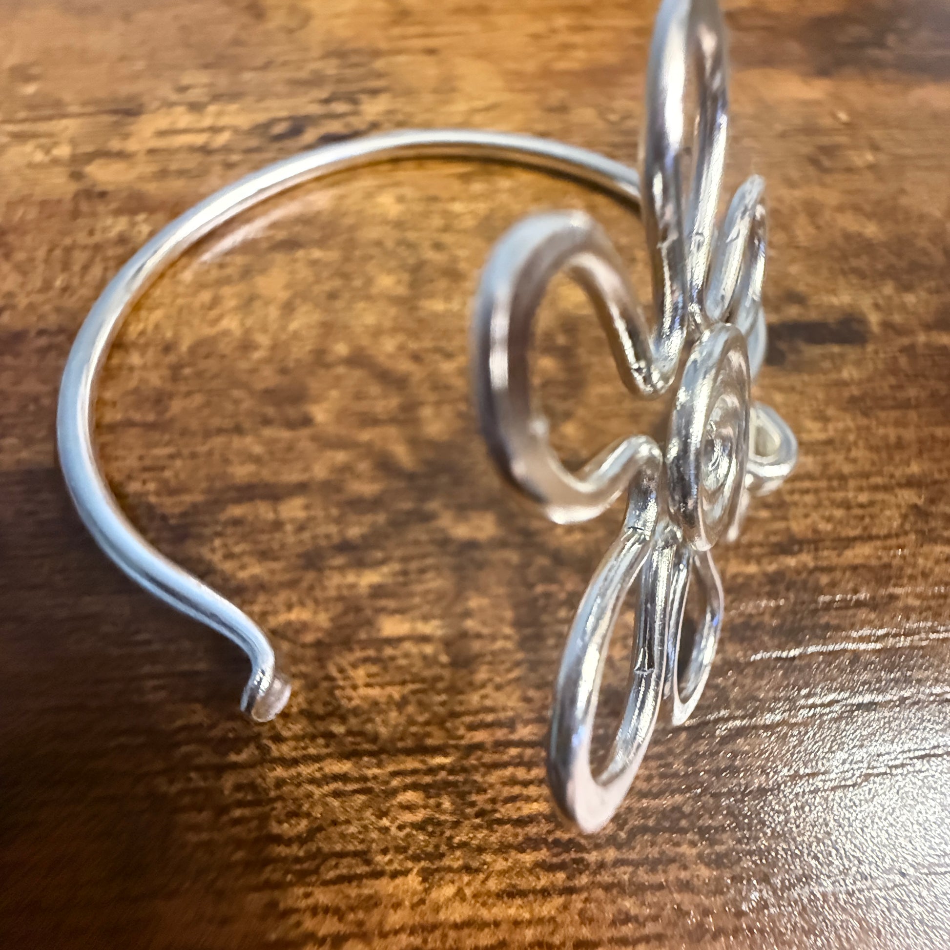 Silver Plated Daisy Brass Bangle Bracelet Handmade By Artisans Silver Elegant