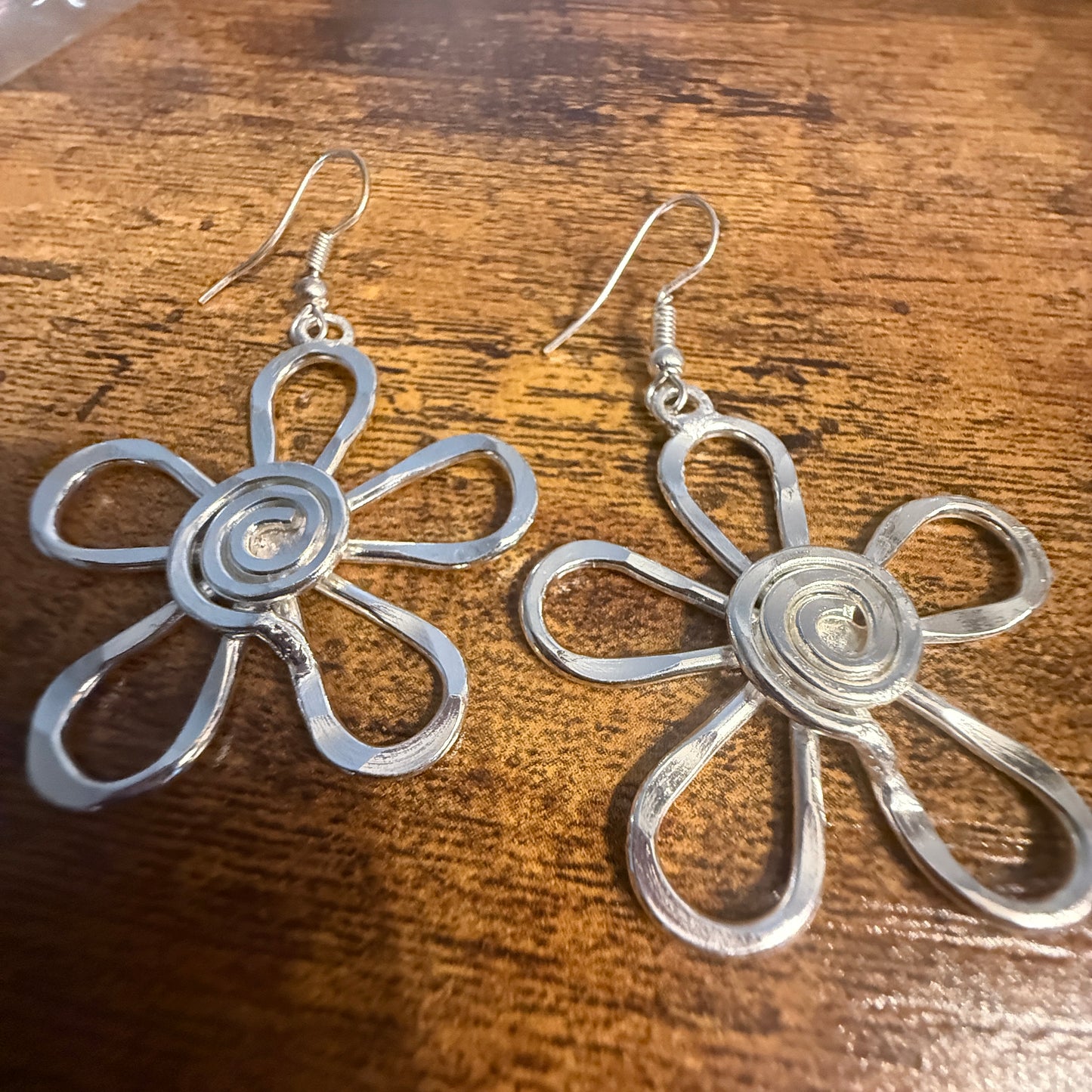 Silver Plated Earrings Spiral Center Flower Handcrafted Disco Vibes Jewelry Anju Jewelry