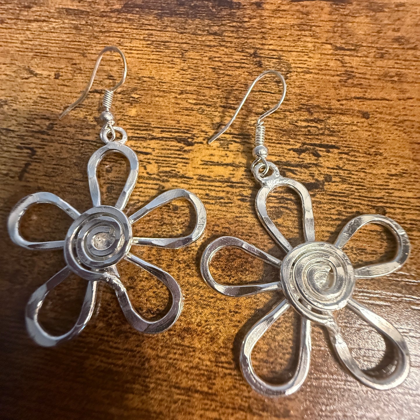 Silver Plated Earrings Spiral Center Flower Handcrafted Disco Vibes Jewelry Anju Jewelry