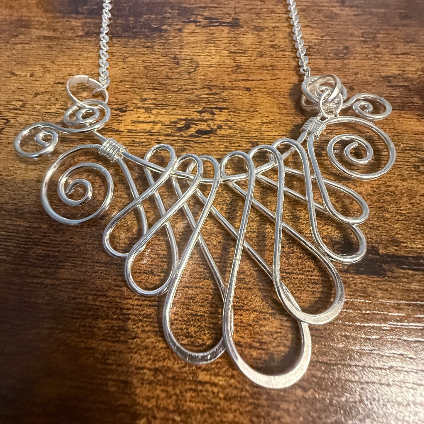 Handmade Collar Necklace, Floral Design, Silver Plated Necklace Anju Jewelry