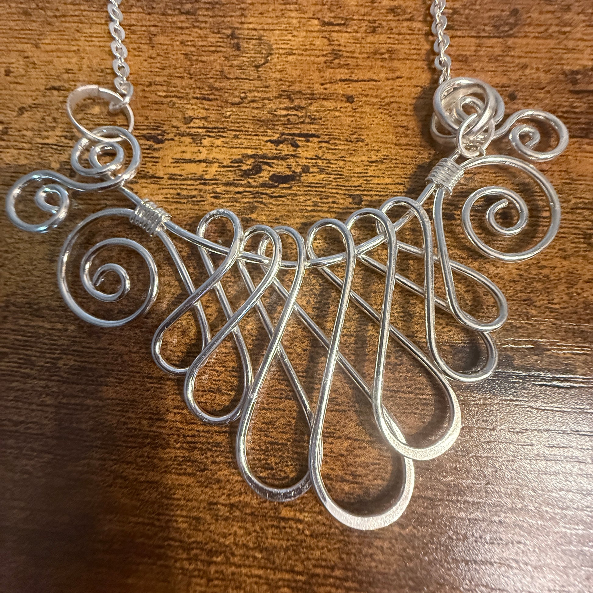 Handmade Collar Necklace, Floral Design, Silver Plated Necklace Anju Jewelry