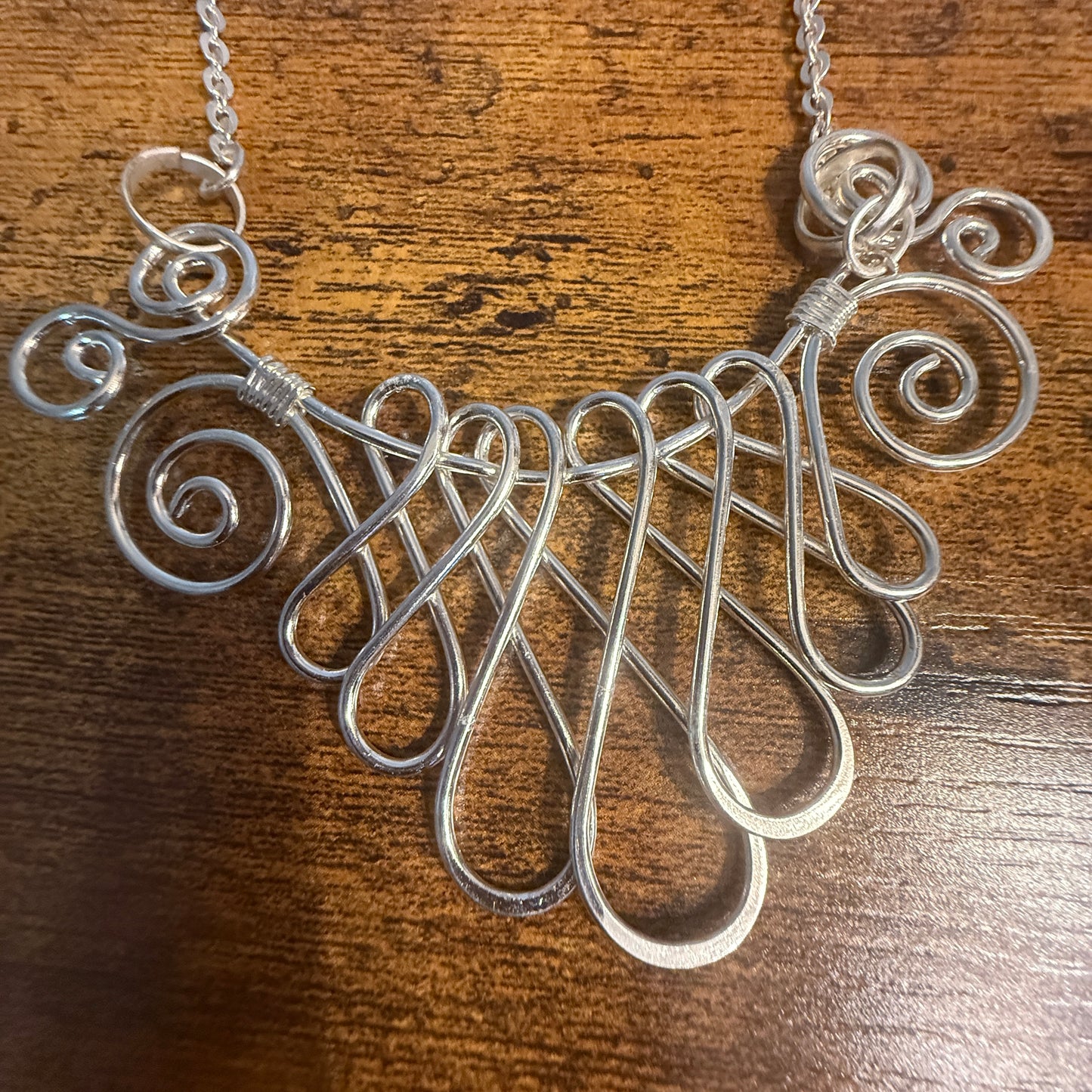 Handmade Collar Necklace, Floral Design, Silver Plated Necklace Anju Jewelry