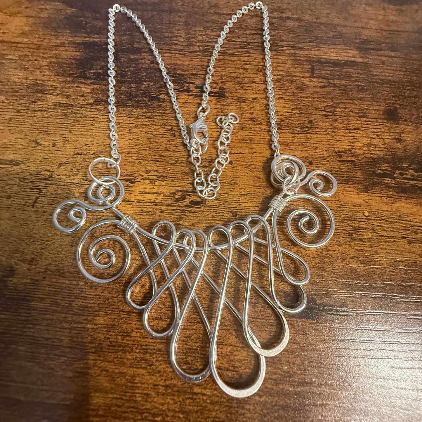 Handmade Collar Necklace, Floral Design, Silver Plated Necklace Anju Jewelry