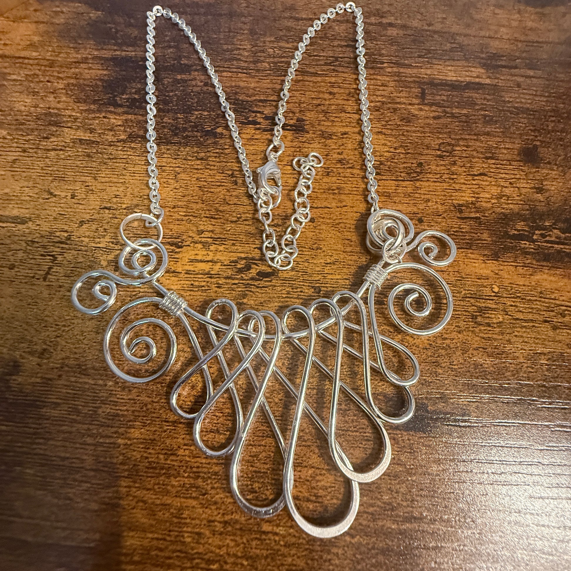 Handmade Collar Necklace, Floral Design, Silver Plated Necklace Anju Jewelry