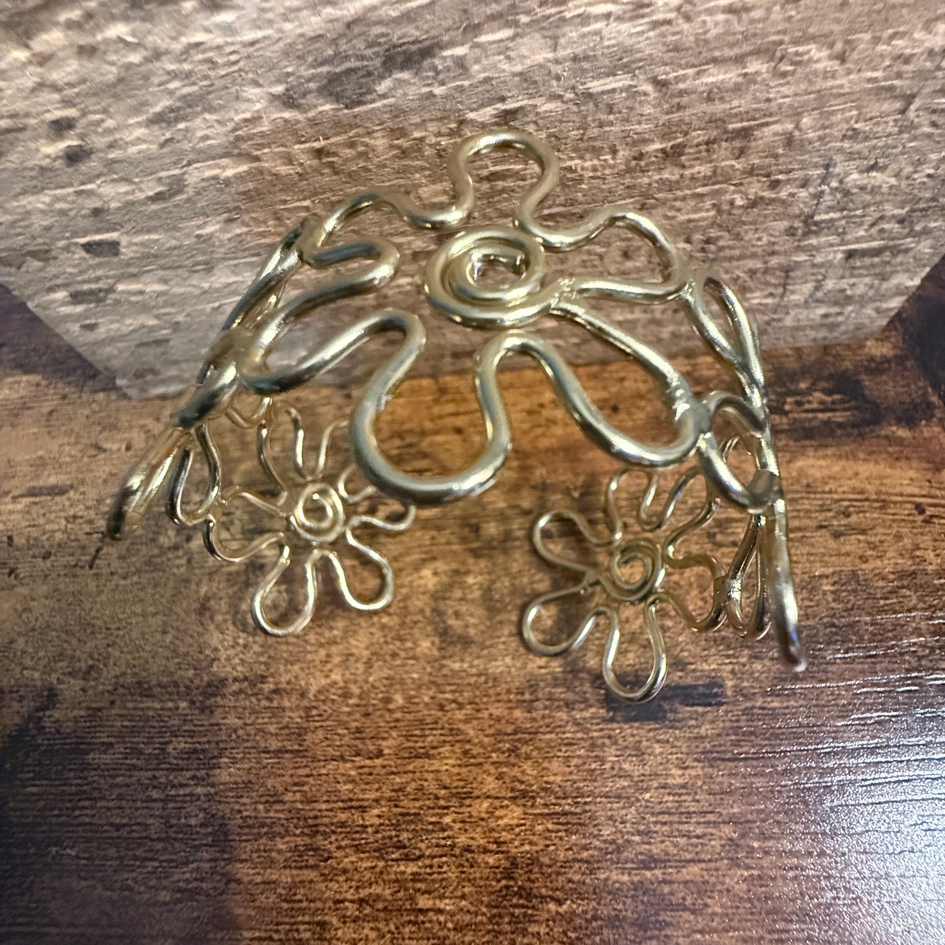 Gold Plated Floral Cuff With Intricate Botanical Design Anju Jewelry